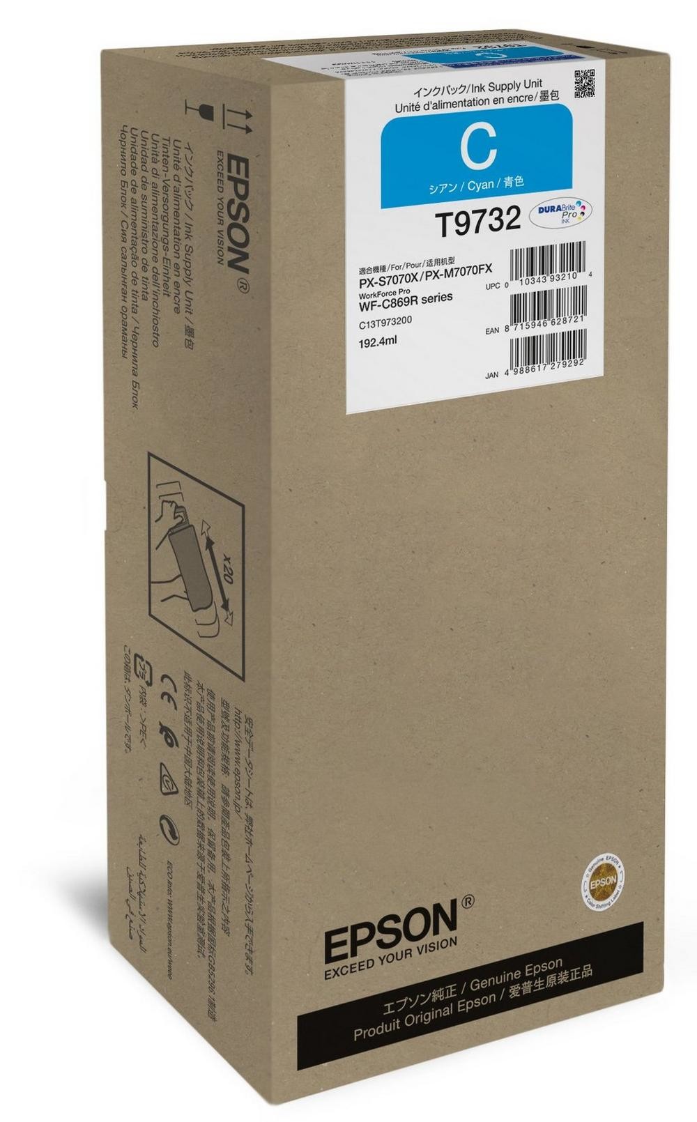 ORIGINALE Epson Cartuccia d'inchiostro ciano C13T97320N T9732 22000 pagine 1924ml ORIGINALE Epson Cartuccia d'inchiostro ciano C13T97320N T9732 22000 pagine 1924ml