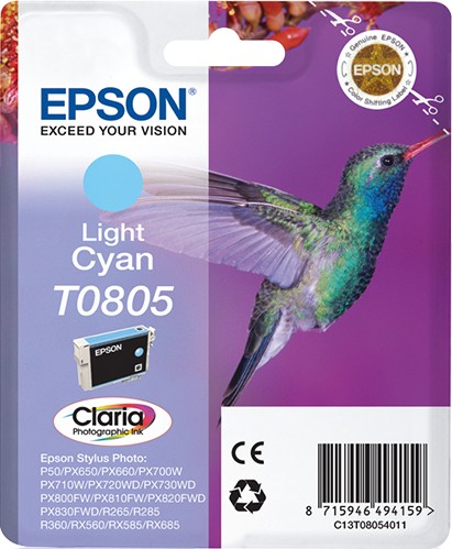 ORIGINALE Epson Cartuccia d'inchiostro ciano (chiaro) C13T08054011 T0805 350 pagine 74ml ORIGINALE Epson Cartuccia d'inchiostro ciano (chiaro) C13T08054011 T0805 350 pagine 74ml