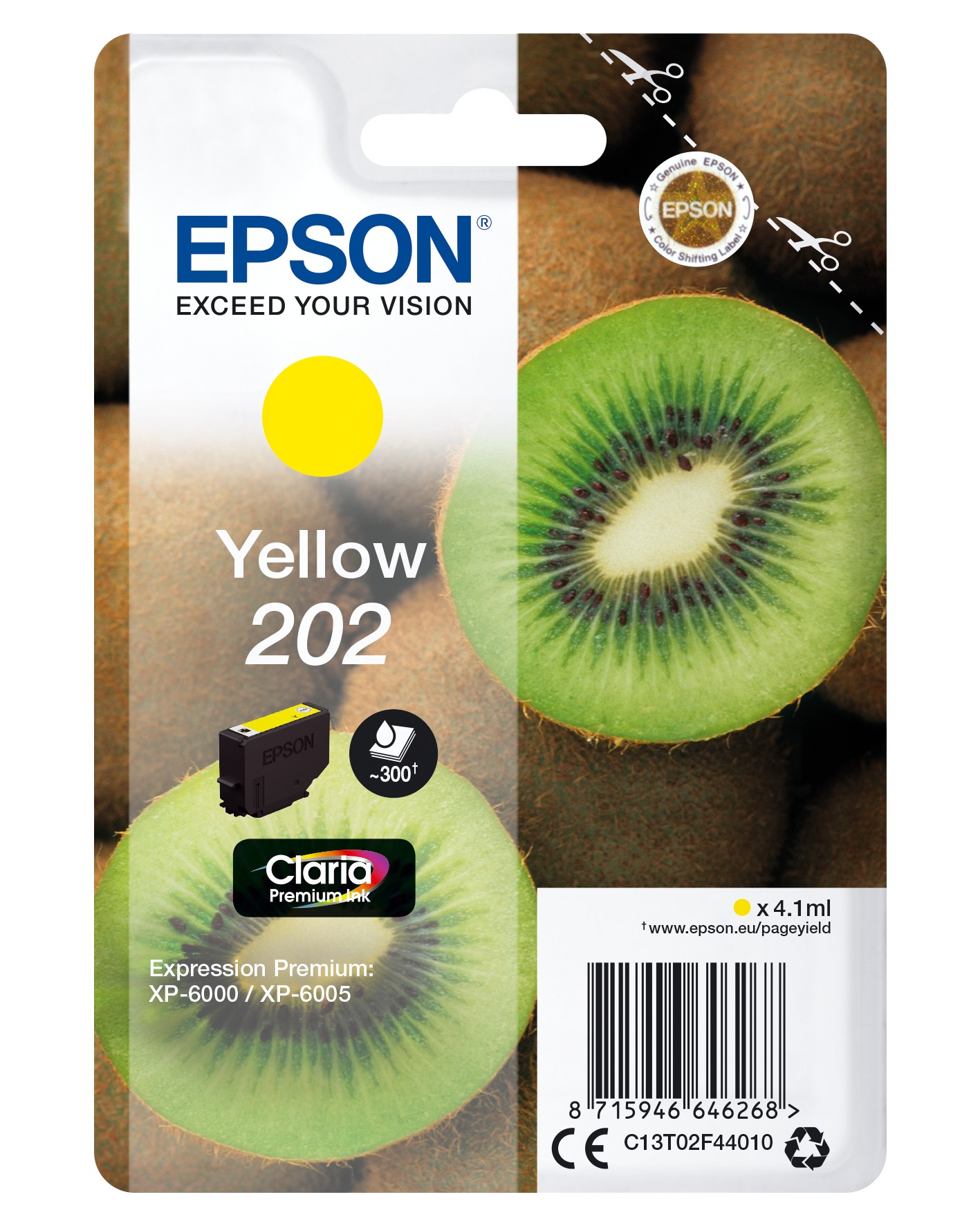 ORIGINALE Epson Cartuccia d'inchiostro giallo C13T02F44010 202 300 pagine 41ml