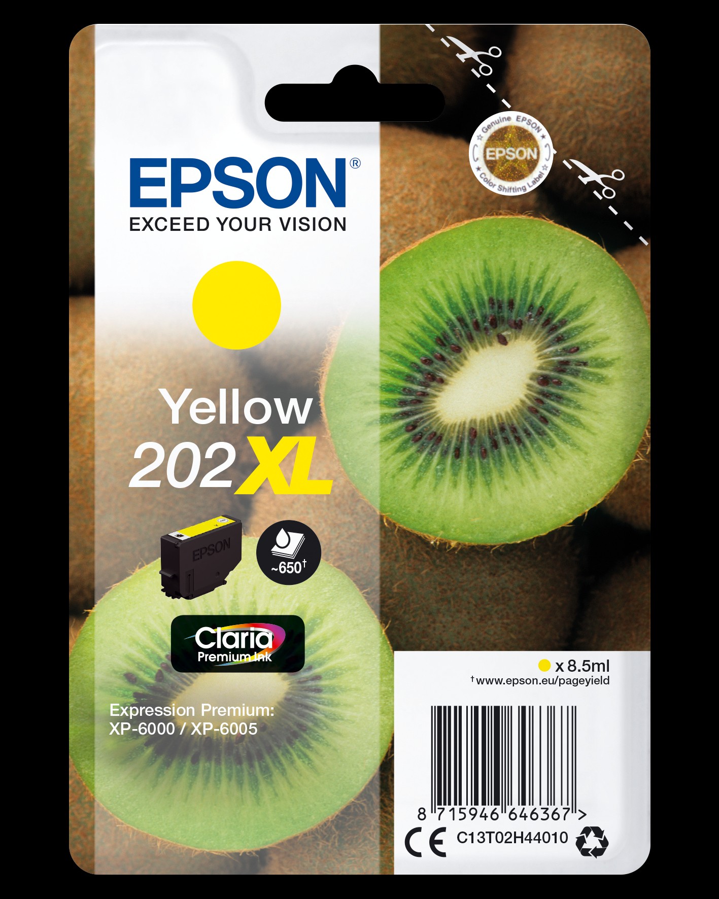 ORIGINALE Epson Cartuccia d'inchiostro giallo C13T02H44010 202XL 650 pagine 85ml