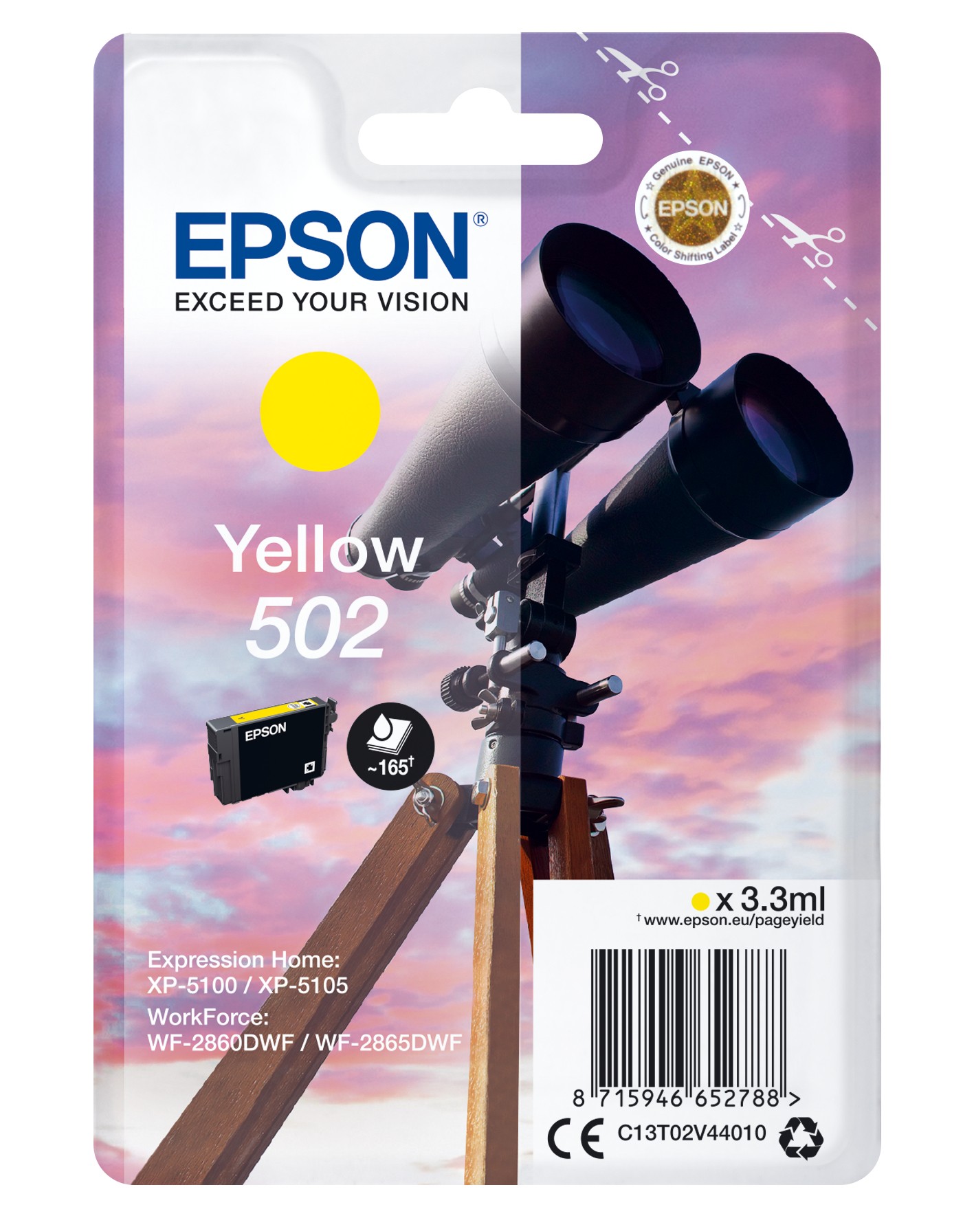 ORIGINALE Epson Cartuccia d'inchiostro giallo C13T02V44010 502 165 pagine 33ml ORIGINALE Epson Cartuccia d'inchiostro giallo C13T02V44010 502 165 pagine 33ml