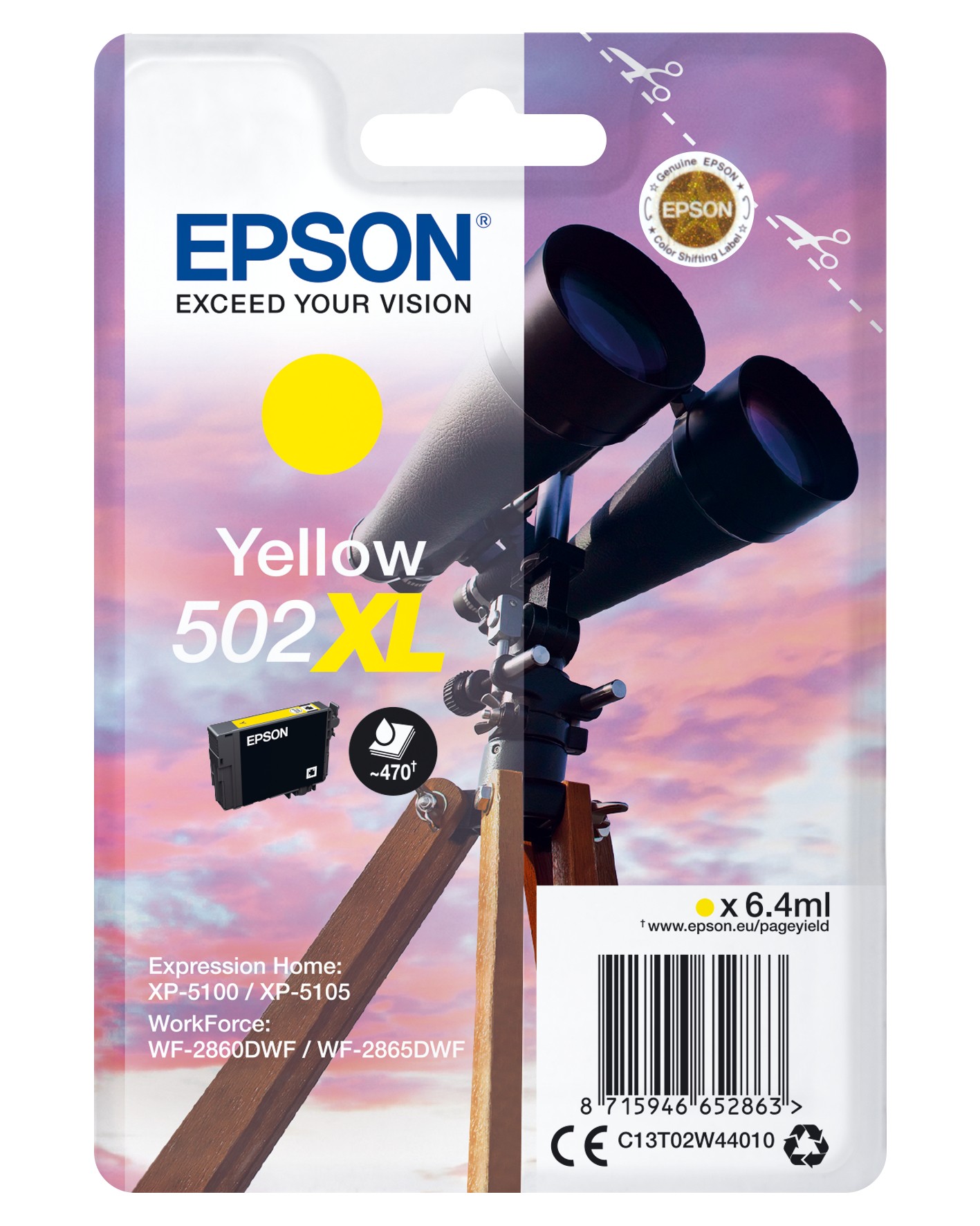ORIGINALE Epson Cartuccia d'inchiostro giallo C13T02W44010 502XL 470 pagine 64ml