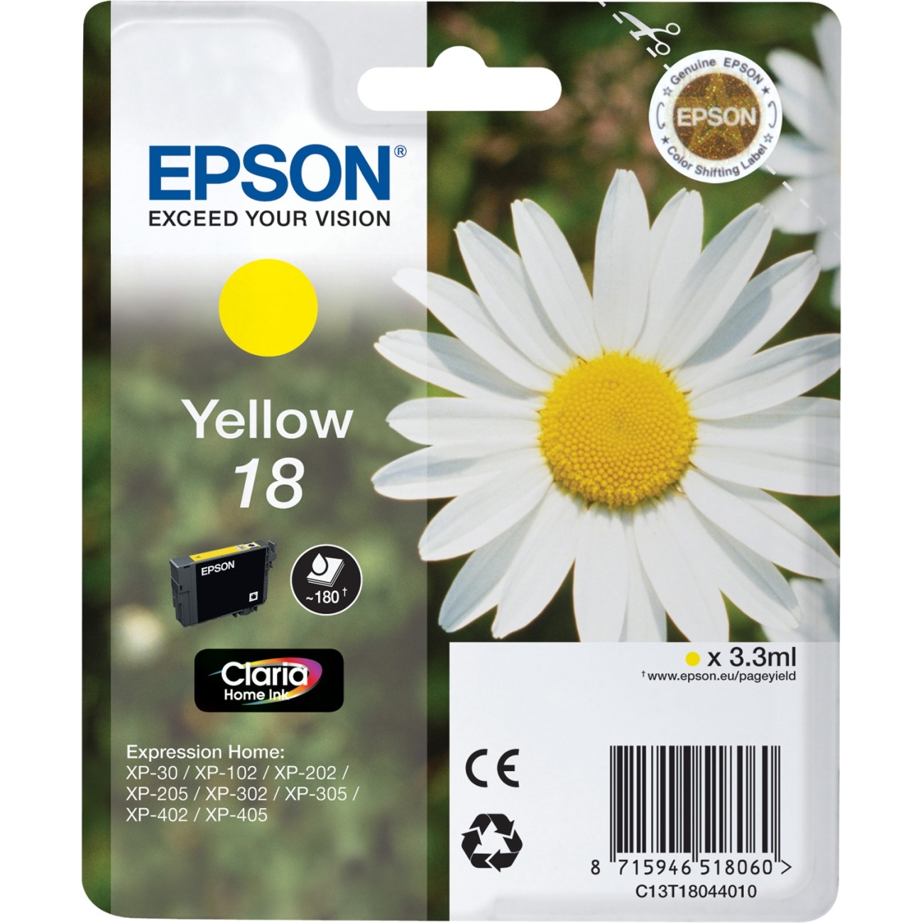 ORIGINALE Epson Cartuccia d'inchiostro giallo C13T18044012 18 180 pagine 33ml standard