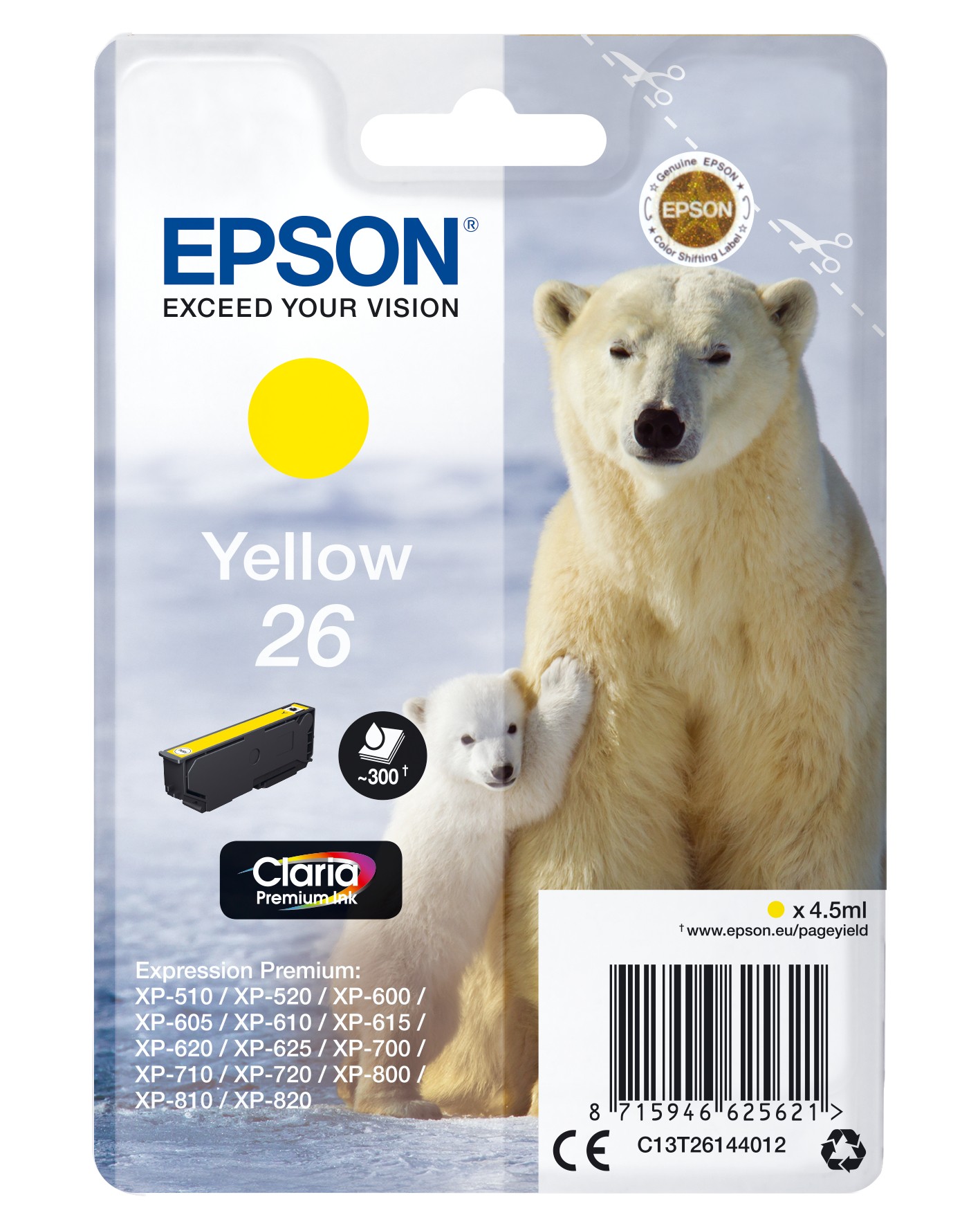 ORIGINALE Epson Cartuccia d'inchiostro giallo C13T26144012 26 300 pagine 45ml standard