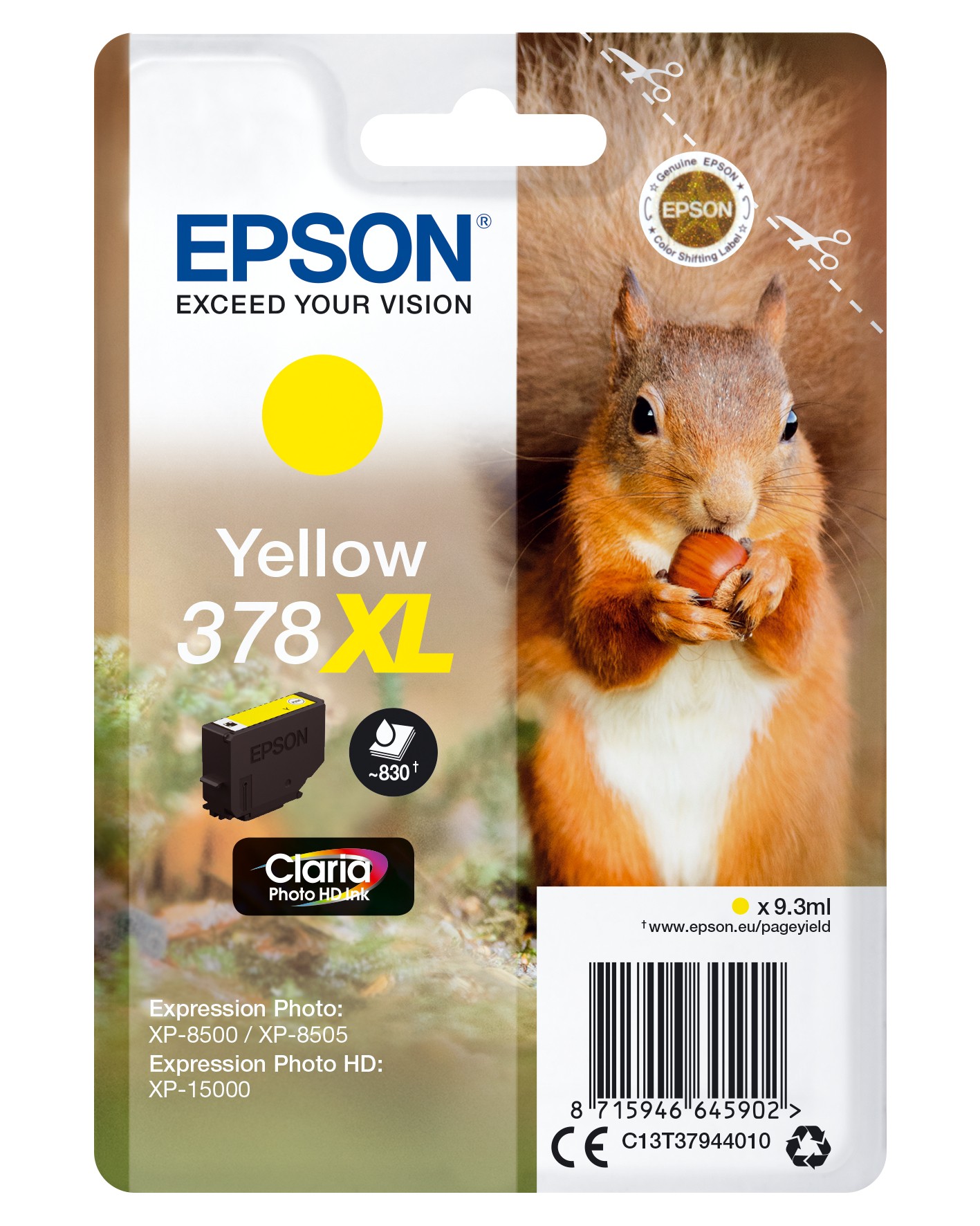ORIGINALE Epson Cartuccia d'inchiostro giallo C13T37944010 378XL 830 pagine 93ml