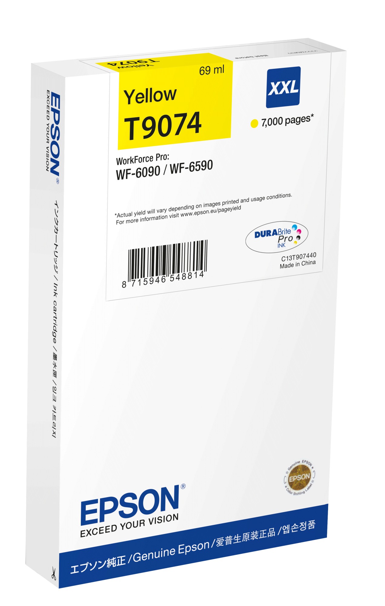 ORIGINALE Epson Cartuccia d'inchiostro giallo C13T90744N T9074 XXL 7000 pagine 69ml