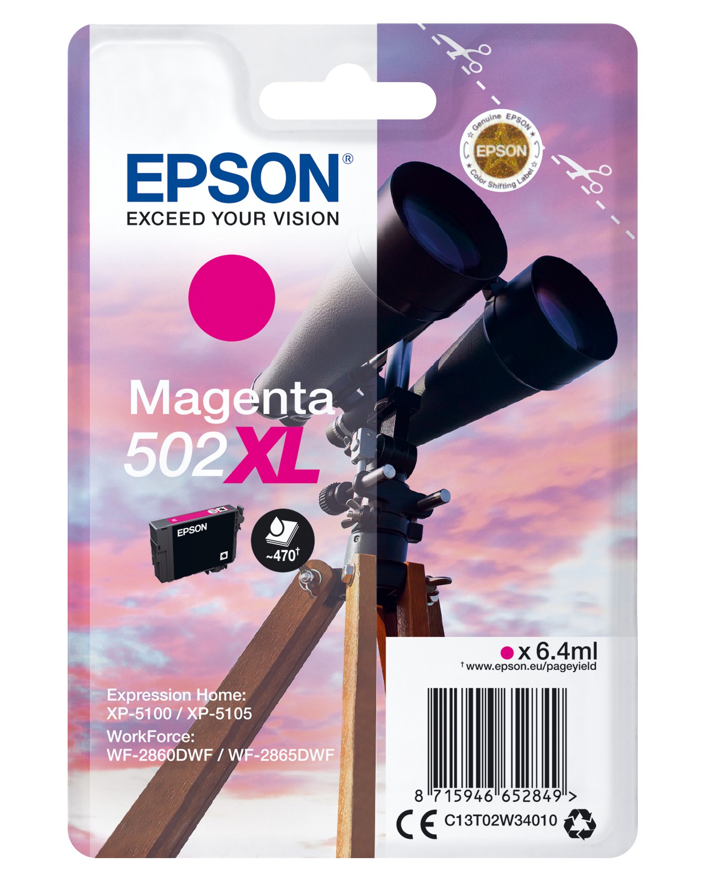 ORIGINALE Epson Cartuccia d'inchiostro magenta C13T02W34010 502XL 470 pagine 64ml