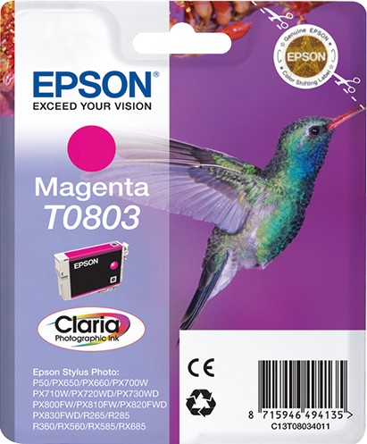 ORIGINALE Epson Cartuccia d'inchiostro magenta C13T08034011 T0803 460 pagine 74ml
