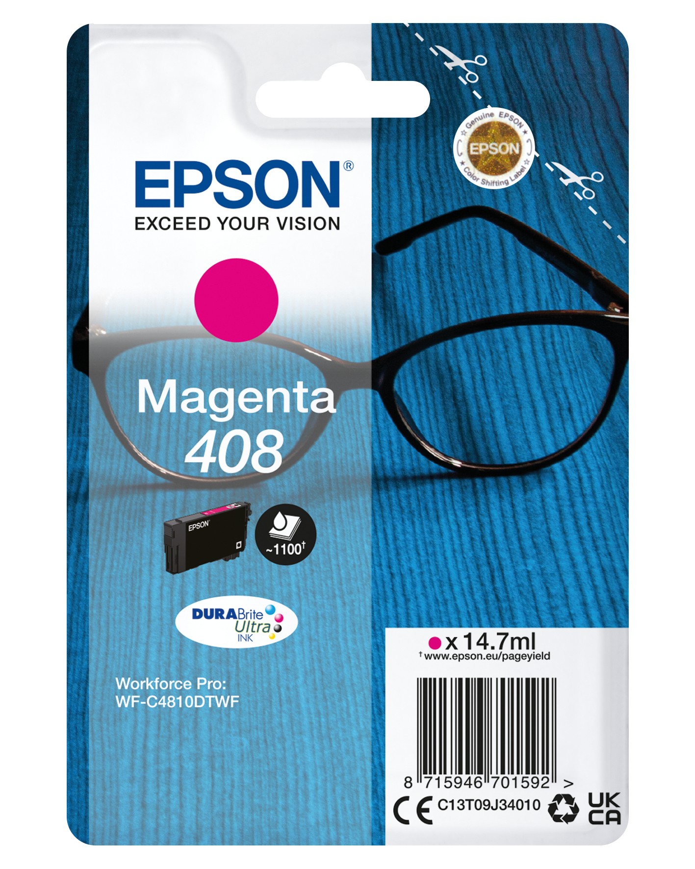ORIGINALE Epson Cartuccia d'inchiostro magenta C13T09J34010 408 1100 pagine 147ml ORIGINALE Epson Cartuccia d'inchiostro magenta C13T09J34010 408 1100 pagine 147ml