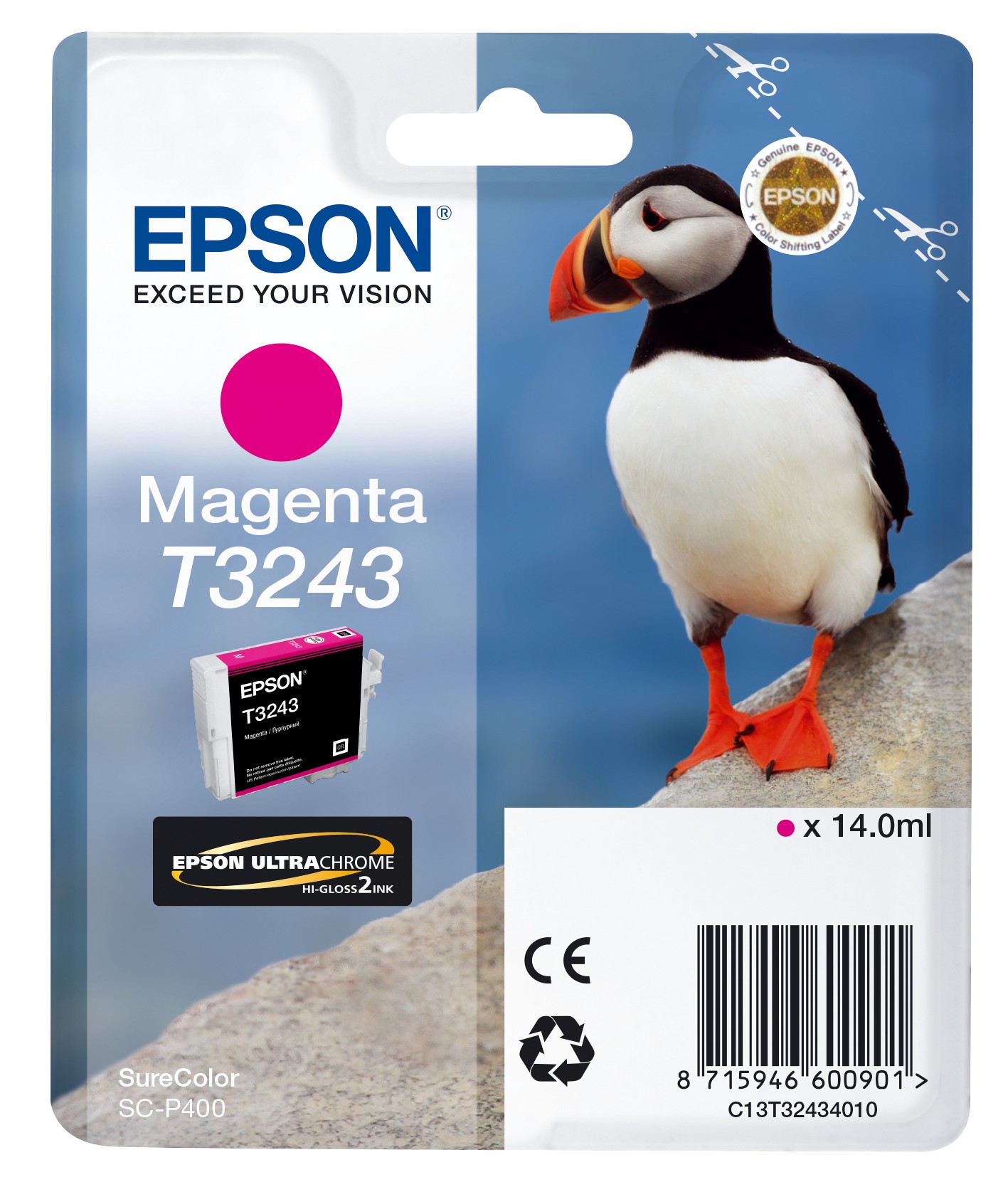 ORIGINALE Epson Cartuccia d'inchiostro magenta C13T32434010 T3243 980 pagine 14ml
