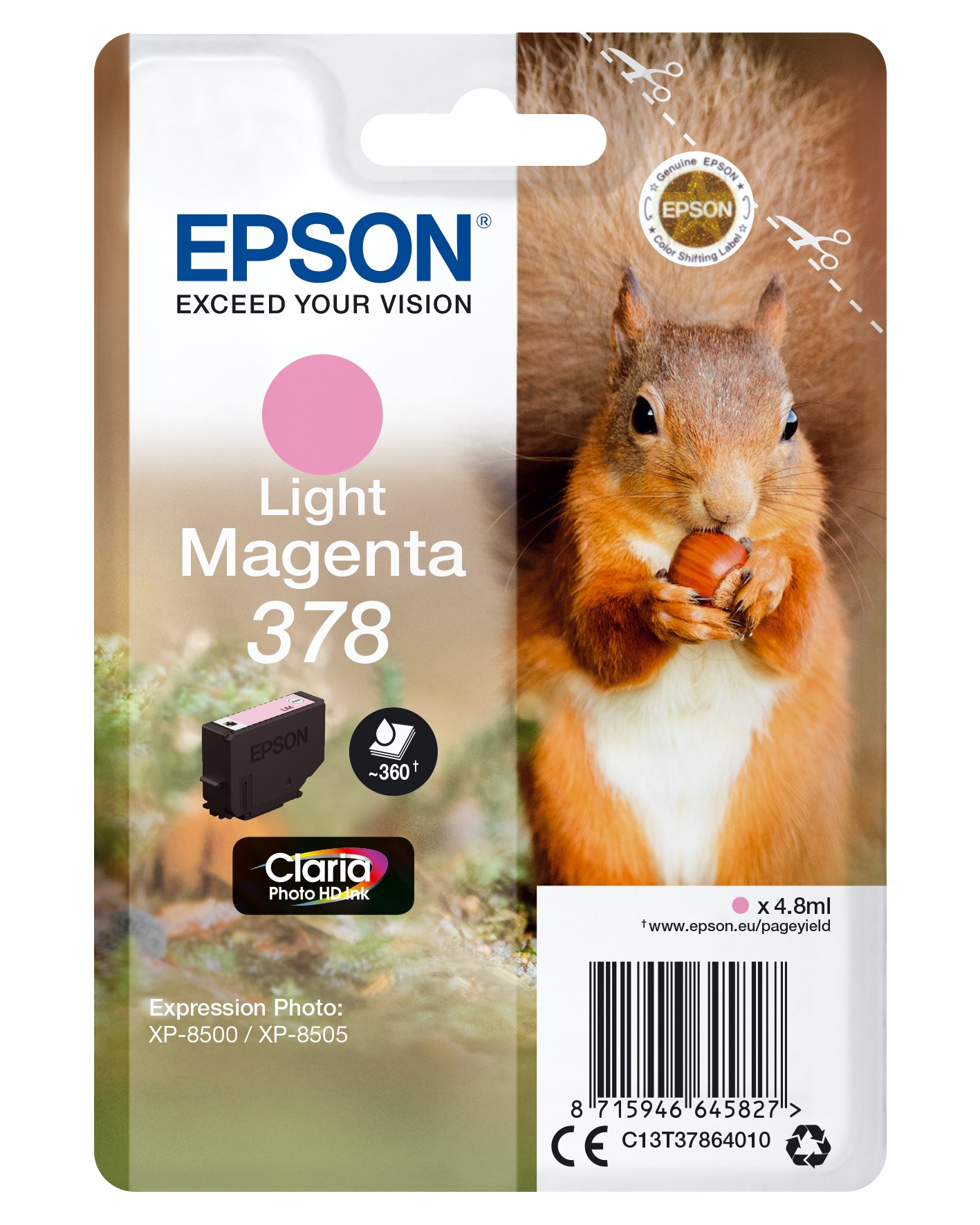ORIGINALE Epson Cartuccia d'inchiostro magenta (chiaro) C13T37864010 378 360 pagine 48ml ORIGINALE Epson Cartuccia d'inchiostro magenta (chiaro) C13T37864010 378 360 pagine 48ml