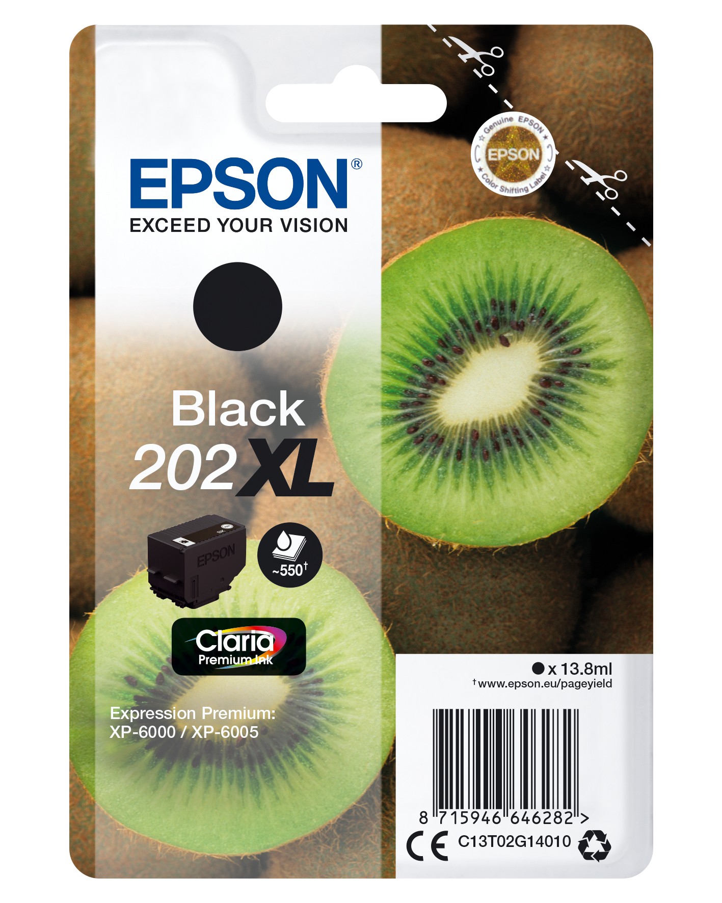 ORIGINALE Epson Cartuccia d'inchiostro nero C13T02G14010 202XL 550 pagine 138ml ORIGINALE Epson Cartuccia d'inchiostro nero C13T02G14010 202XL 550 pagine 138ml