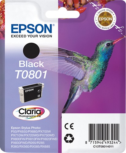 ORIGINALE Epson Cartuccia d'inchiostro nero C13T08014011 T0801 330 pagine 74ml