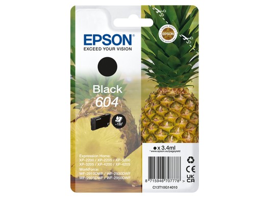 ORIGINALE Epson Cartuccia d'inchiostro nero C13T10G14010 604 150 pagine 34ml ORIGINALE Epson Cartuccia d'inchiostro nero C13T10G14010 604 150 pagine 34ml