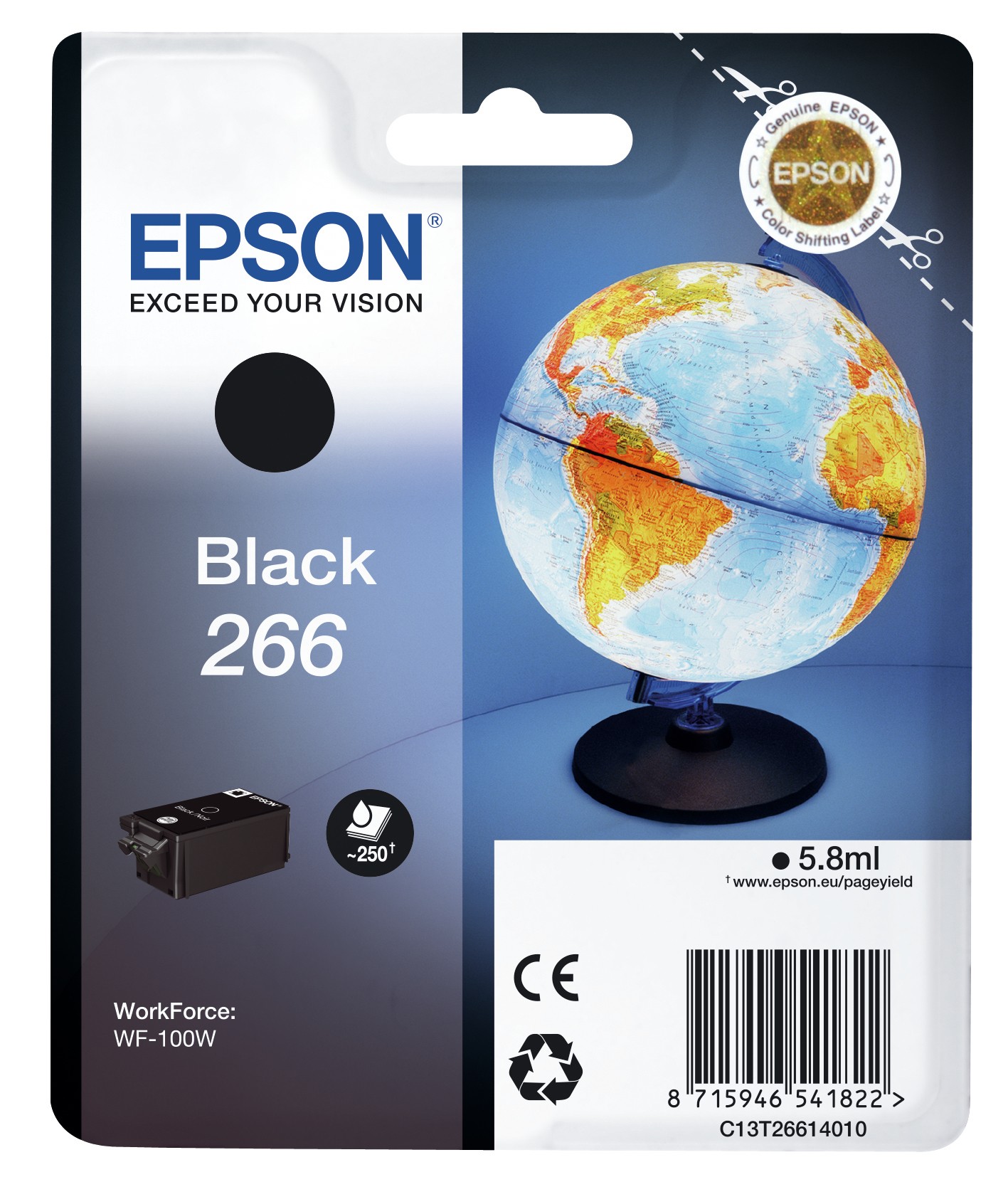 ORIGINALE Epson Cartuccia d'inchiostro nero C13T26614010 266 250 pagine 58ml ORIGINALE Epson Cartuccia d'inchiostro nero C13T26614010 266 250 pagine 58ml