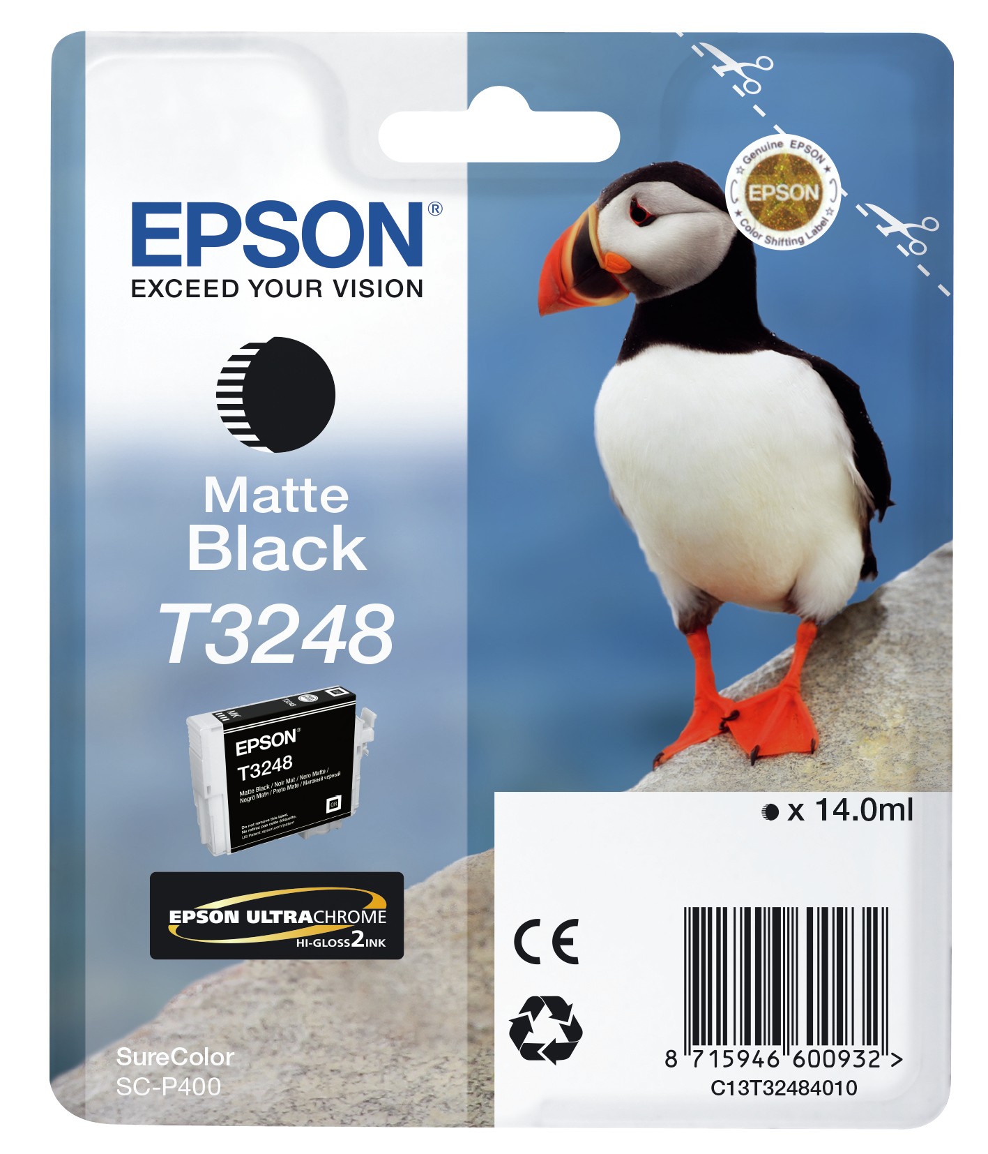 ORIGINALE Epson Cartuccia d'inchiostro nero C13T32484010 T3248 650 pagine 14ml