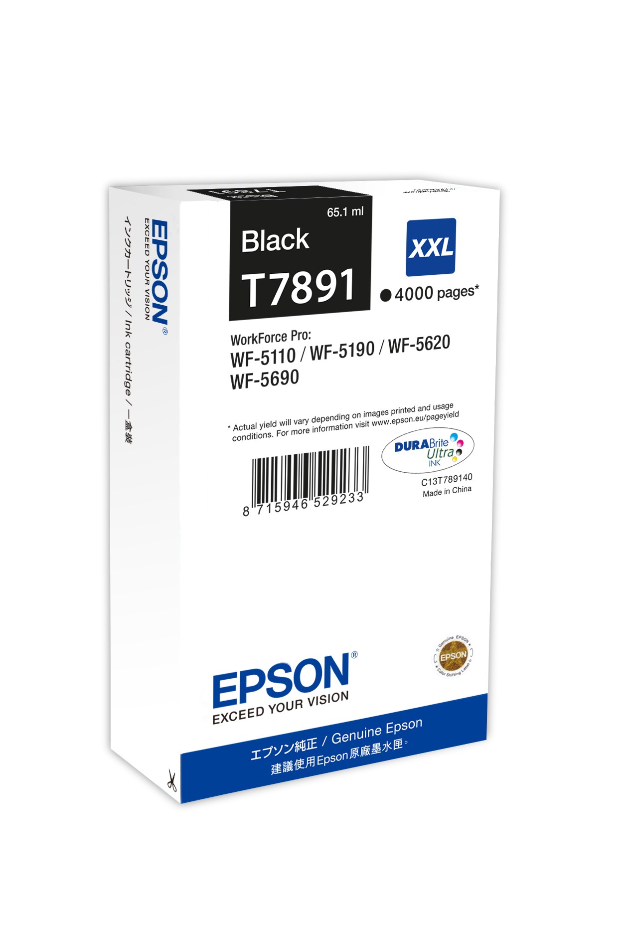 ORIGINALE Epson Cartuccia d'inchiostro nero C13T789140 T7891 XXL 4000 pagine 651ml XXL