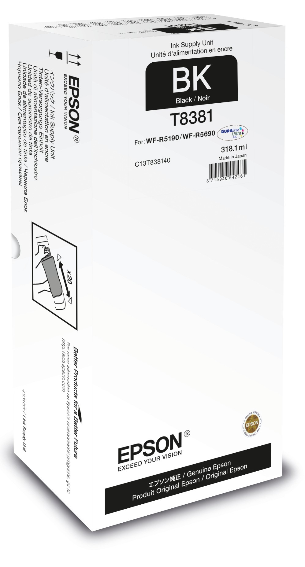 ORIGINALE Epson Cartuccia d'inchiostro nero C13T838140 T8381 20000 pagine 3181ml