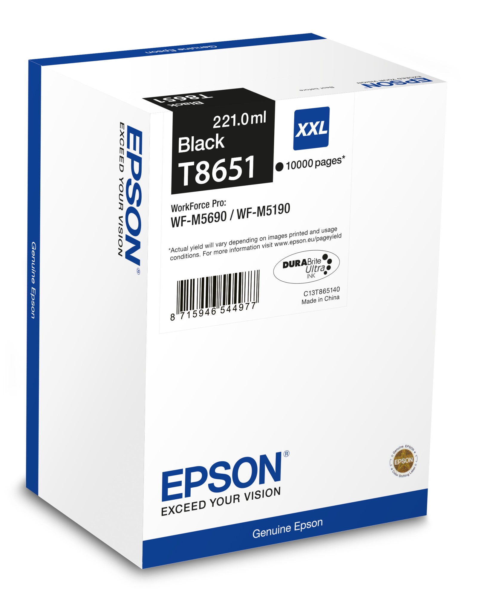 ORIGINALE Epson Cartuccia d'inchiostro nero C13T865140 T8651 XXL 10000 pagine 221ml XXL ORIGINALE Epson Cartuccia d'inchiostro nero C13T865140 T8651 XXL 10000 pagine 221ml XXL