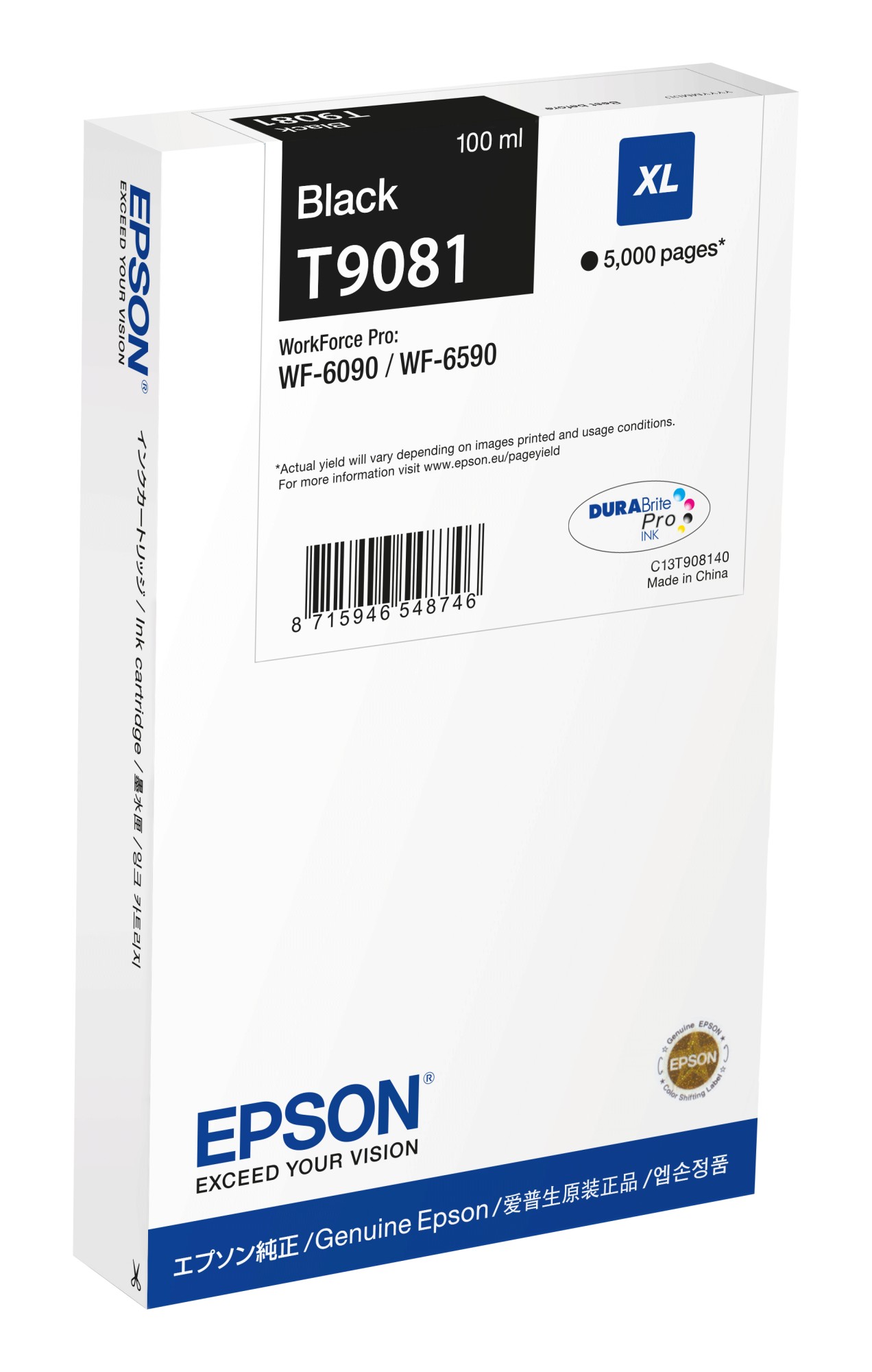 ORIGINALE Epson Cartuccia d'inchiostro nero C13T90814N T9081 XL 5000 pagine 100ml