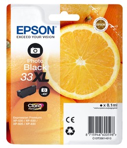 ORIGINALE Epson Cartuccia d'inchiostro Nero (Foto) C13T33614012 33 XL 400 pagine XL ORIGINALE Epson Cartuccia d'inchiostro Nero (Foto) C13T33614012 33 XL 400 pagine XL
