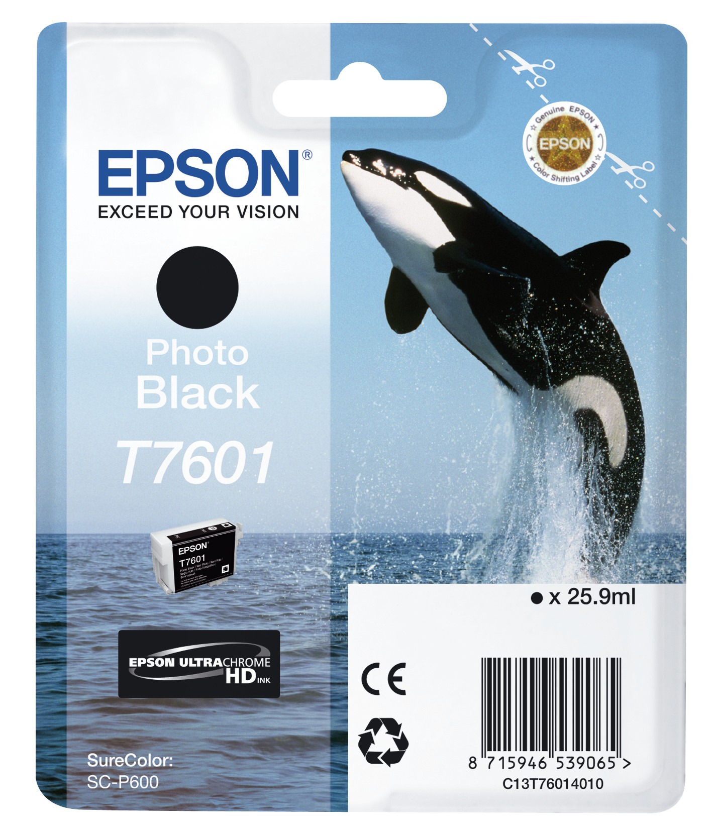 ORIGINALE Epson Cartuccia d'inchiostro Nero (Foto) C13T76014010 T7601 259ml UltraChrome HD ORIGINALE Epson Cartuccia d'inchiostro Nero (Foto) C13T76014010 T7601 259ml UltraChrome HD