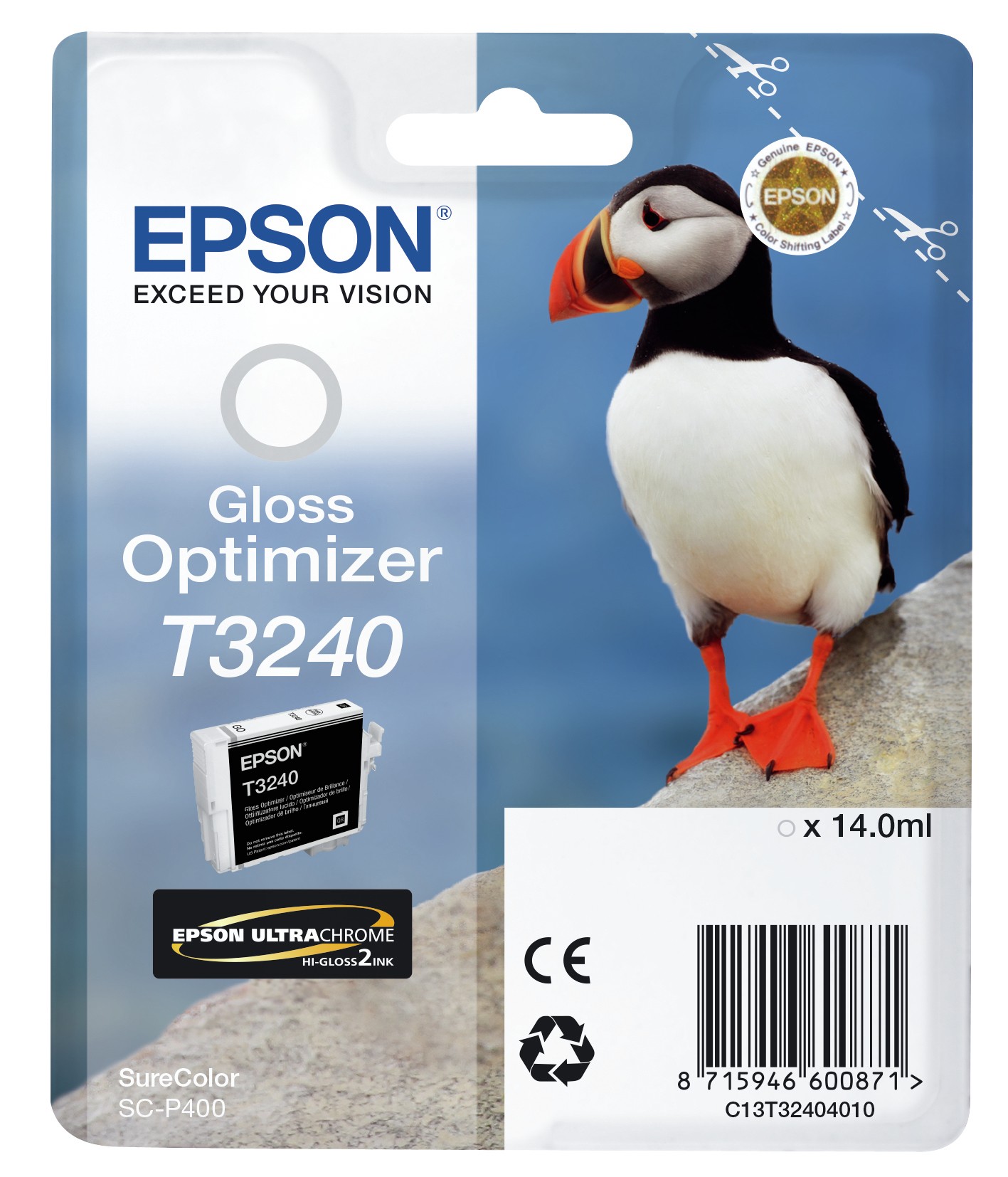 ORIGINALE Epson Cartuccia d'inchiostro Trasparente C13T32404010 T3240 3350 pagine 14ml Gloss Optimizer