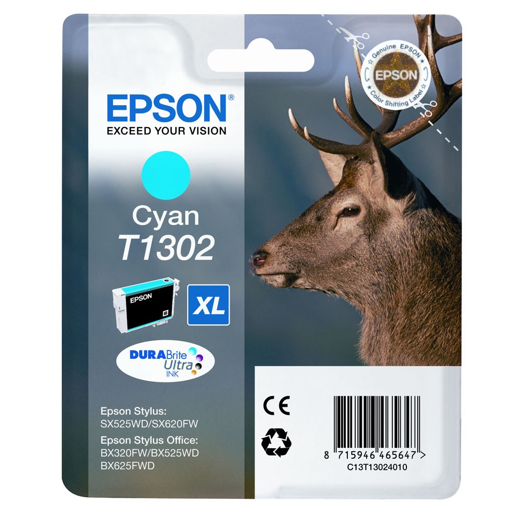 ORIGINALE Epson Cartuccia d'inchiostro ciano C13T13024012 T1302 XL 755 pagine 101ml ORIGINALE Epson Cartuccia d'inchiostro ciano C13T13024012 T1302 XL 755 pagine 101ml