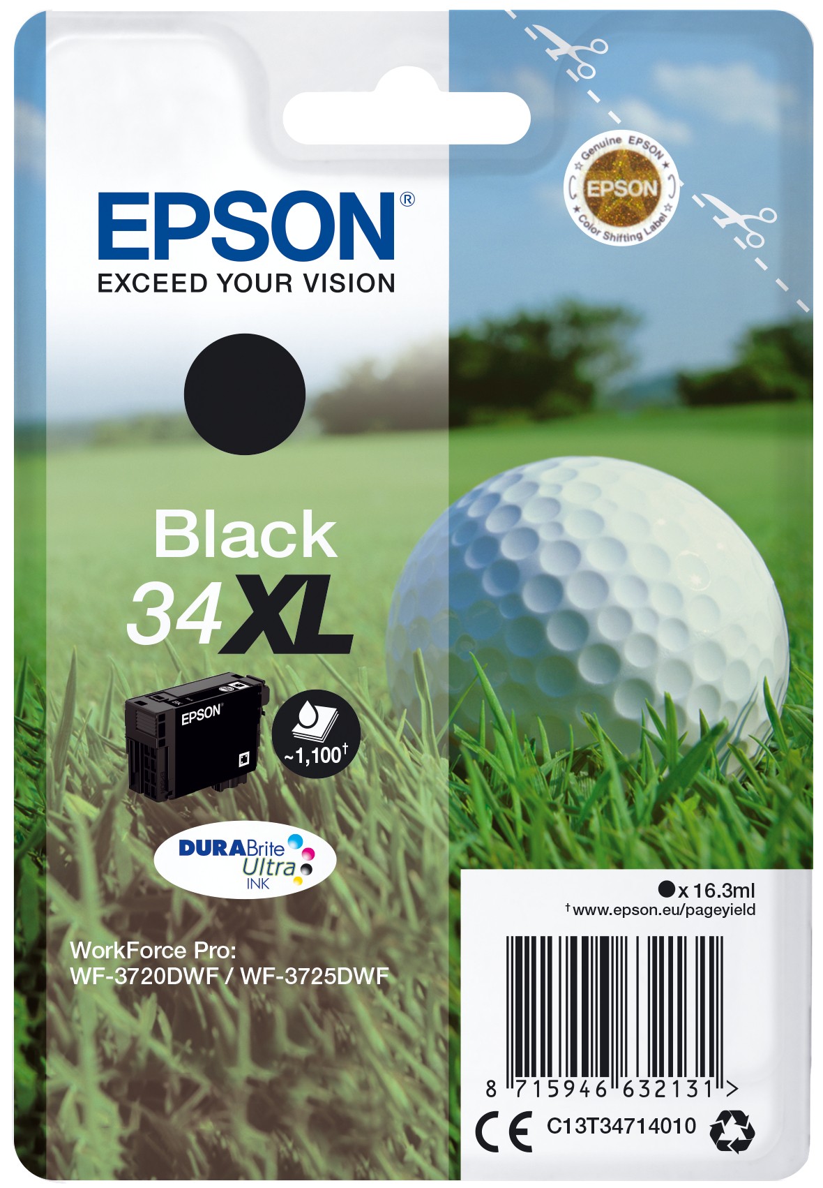 ORIGINALE Epson Cartuccia d'inchiostro nero C13T34714010 34 XL 1100 pagine 163ml
