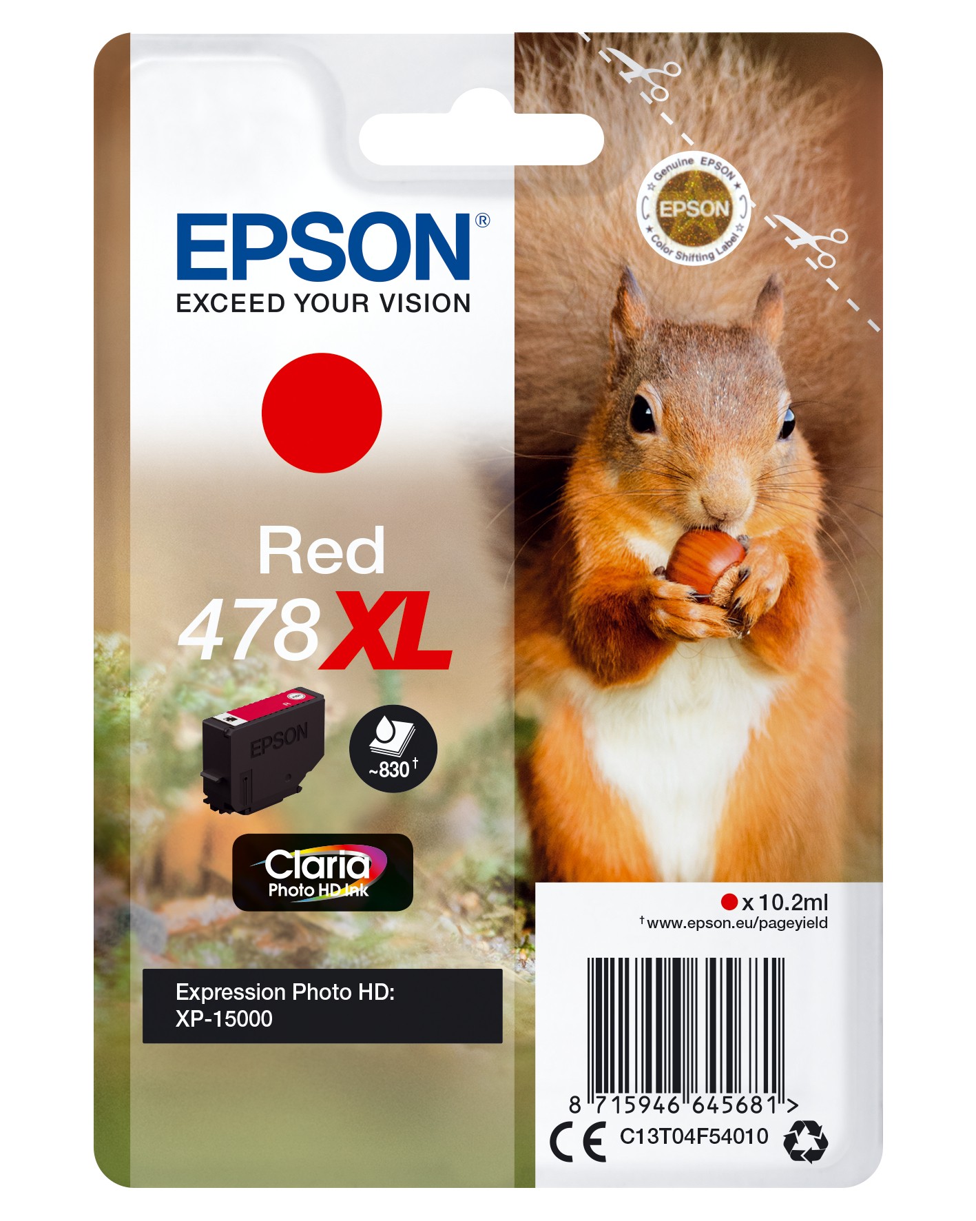 ORIGINALE Epson Cartuccia d'inchiostro Rosso C13T04F54010 478XL 830 pagine 102ml ORIGINALE Epson Cartuccia d'inchiostro Rosso C13T04F54010 478XL 830 pagine 102ml