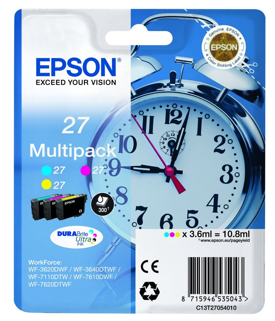ORIGINALE Epson Multipack ciano / magenta / giallo C13T27054012 27 3 Cartucce colore: T2702 + T2703 + T2704 ORIGINALE Epson Multipack ciano / magenta / giallo C13T27054012 27 3 Cartucce colore: T2702 + T2703 + T2704