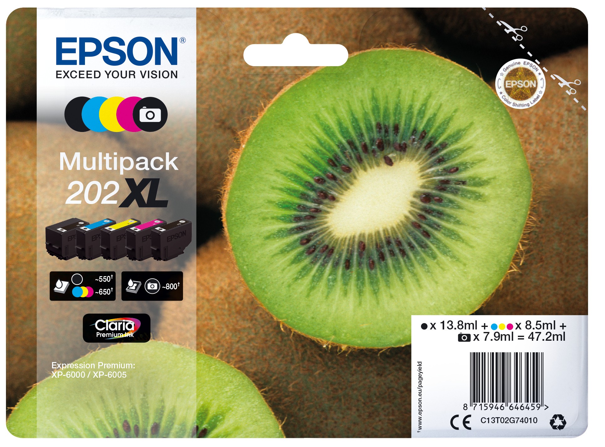 ORIGINALE Epson Multipack nero / ciano / magenta / giallo C13T02G74010 202XL