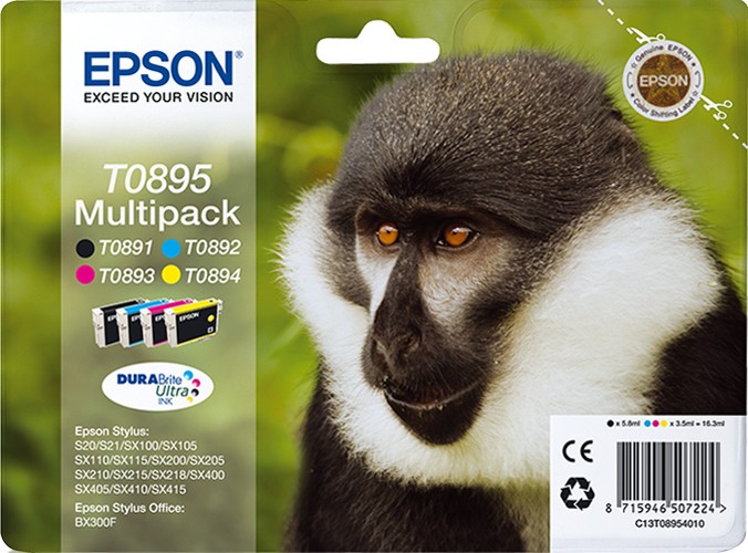 ORIGINALE Epson Multipack nero / ciano / magenta / giallo C13T08954010 T0895 4 cartucce: T0891 + T0892 + T0893 + T0894 ORIGINALE Epson Multipack nero / ciano / magenta / giallo C13T08954010 T0895 4 cartucce: T0891 + T0892 + T0893 + T0894