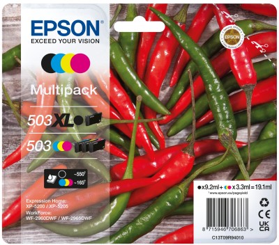 ORIGINALE Epson Multipack nero / ciano / magenta / giallo C13T09R94010 503XL+503 1045 pagine 64ml ORIGINALE Epson Multipack nero / ciano / magenta / giallo C13T09R94010 503XL+503 1045 pagine 64ml