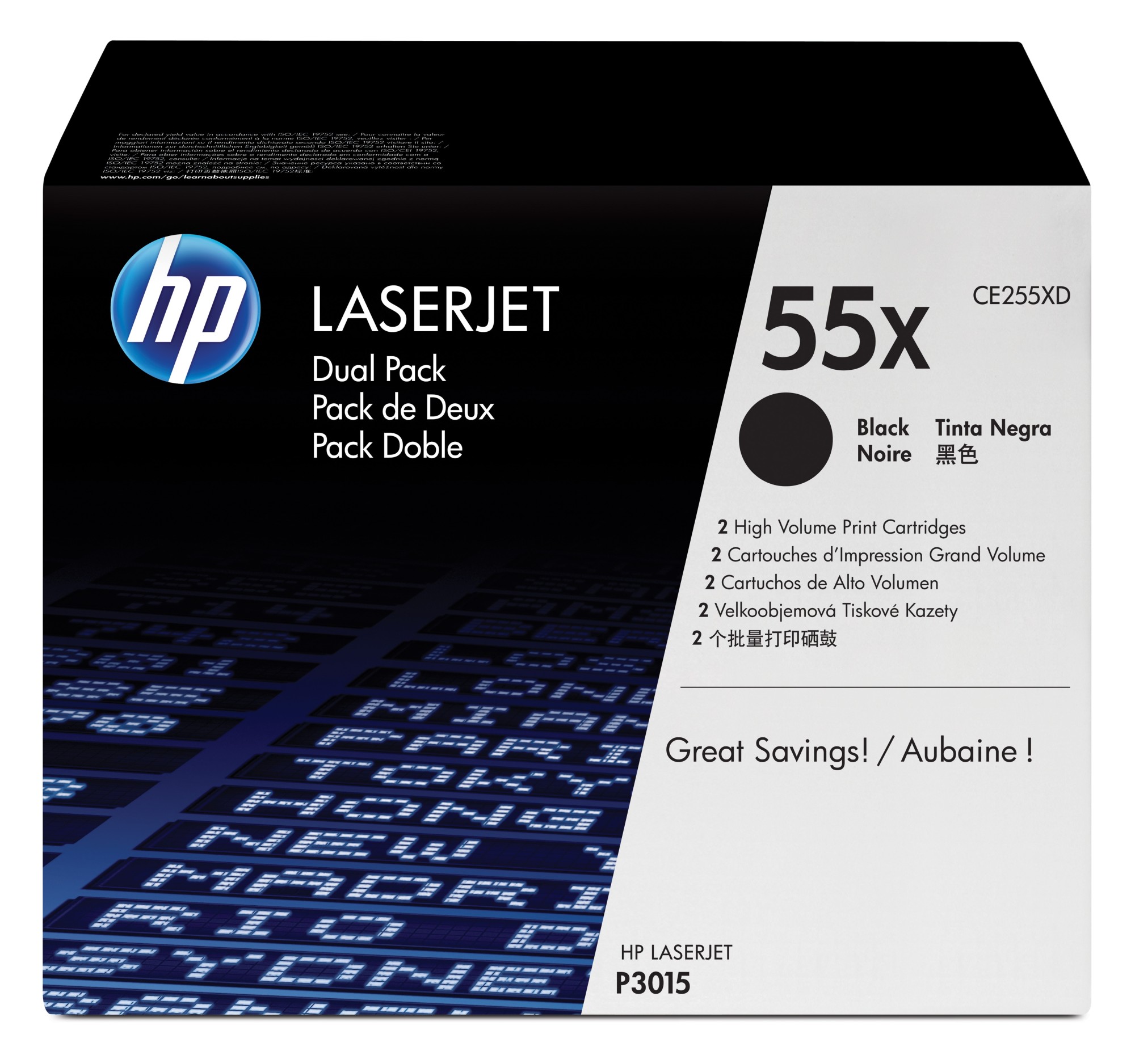 ORIGINALE HP Multipack nero CE255XD 55X Pacco doppio