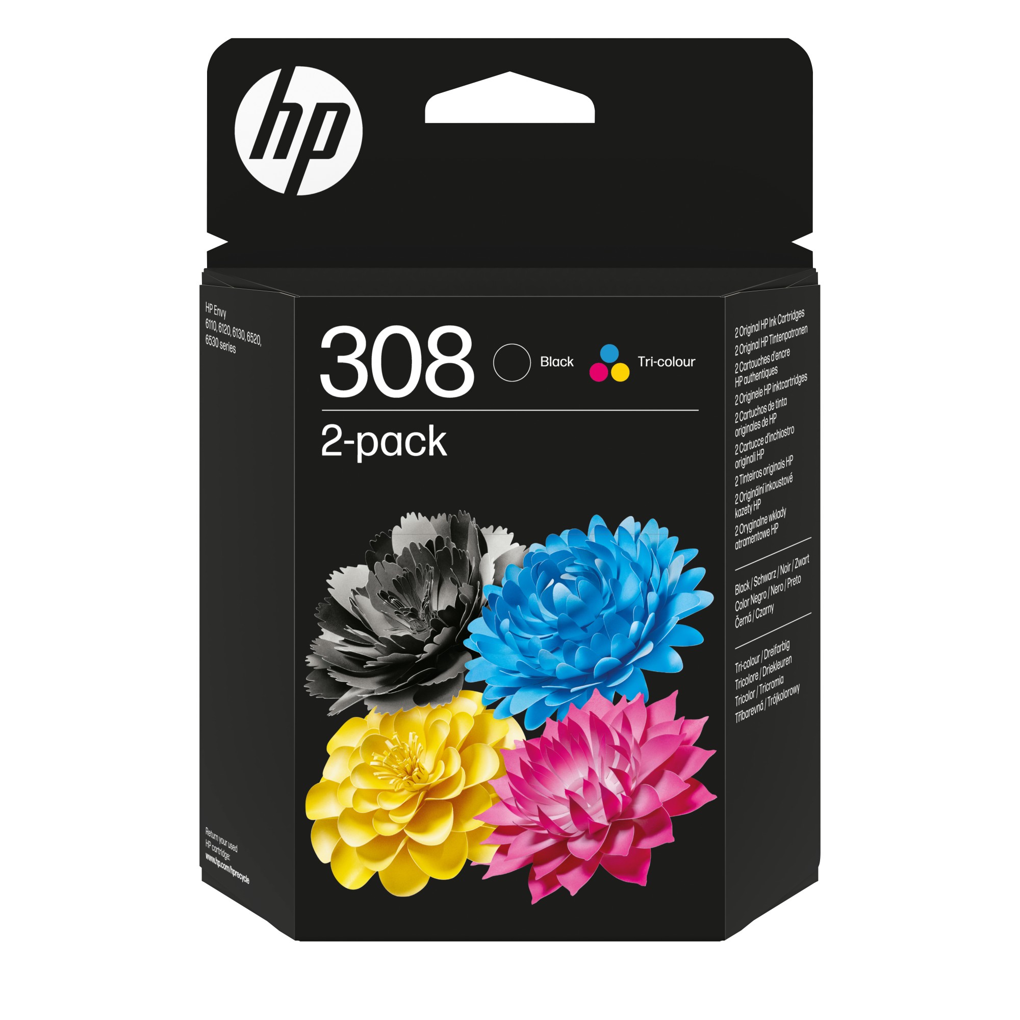 ORIGINALE HP Multipack nero / differenti colori 6L6S6UE 308 280 pagine Confezione da 2 Cartucce di Inchiostro Nero/Tricromia Originali HP 308