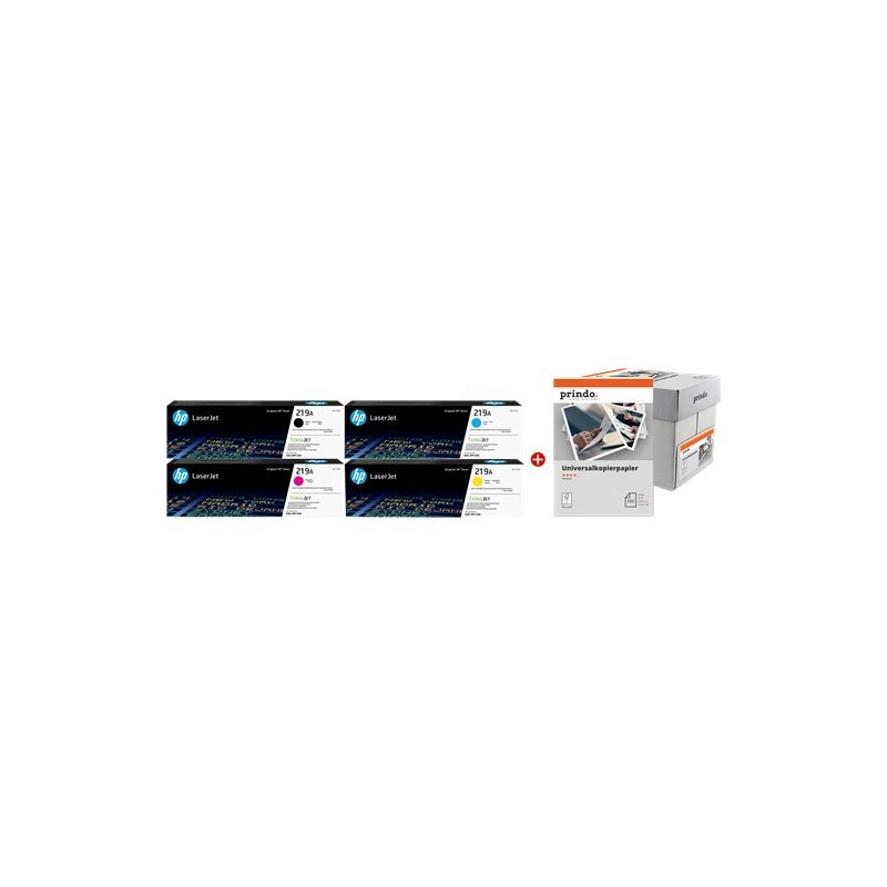 ORIGINALE HP Value Pack nero / ciano / magenta / giallo / Bianco 219A MCVP + Prindo Universal Papier 2500 Blatt 4900 pagine