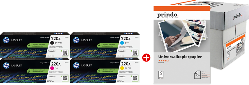 ORIGINALE HP Value Pack nero / ciano / magenta / giallo / Bianco 220A MCVP + Prindo Universal Papier 2500 Blatt 7400 pagine ORIGINALE HP Value Pack nero / ciano / magenta / giallo / Bianco 220A MCVP + Prindo Universal Papier 2500 Blatt 7400 pagine