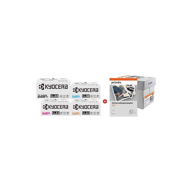 ORIGINALE Kyocera Value Pack nero / ciano / magenta / giallo / Bianco TK-5480 MCVP + Prindo Universal Papier 2500 Blatt 5000 pagine ORIGINALE Kyocera Value Pack nero / ciano / magenta / giallo / Bianco TK-5480 MCVP + Prindo Universal Papier 2500 Blatt 5000 pagine