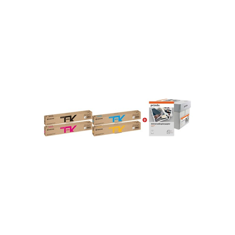 ORIGINALE Kyocera Value Pack nero / ciano / magenta / giallo / Bianco TK-8115 MCVP 01 + Prindo Universal Papier 2500 Blatt 30000 pagine