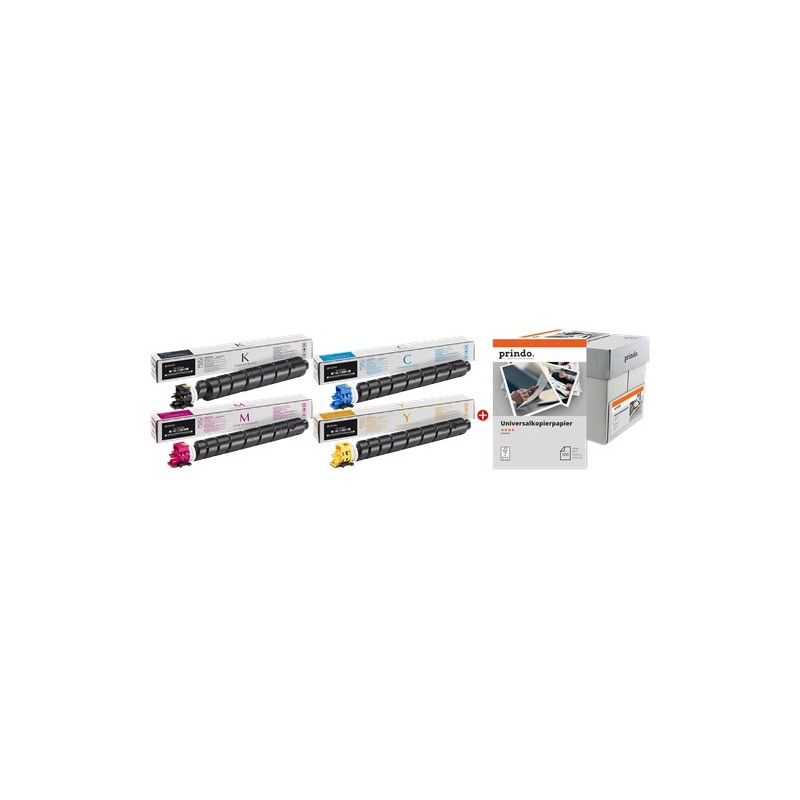 ORIGINALE Kyocera Value Pack nero / ciano / magenta / giallo / Bianco TK-8345 MCVP 01 + Prindo Universal Papier 2500 Blatt 56000 pagine