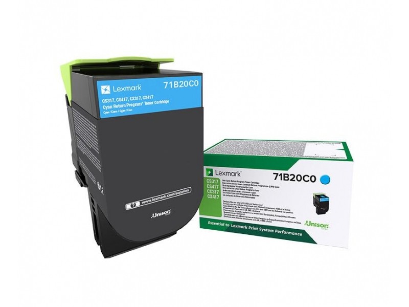 ORIGINALE Lexmark toner ciano 71B20C0 CS/CX317/417/517 2300 pagine