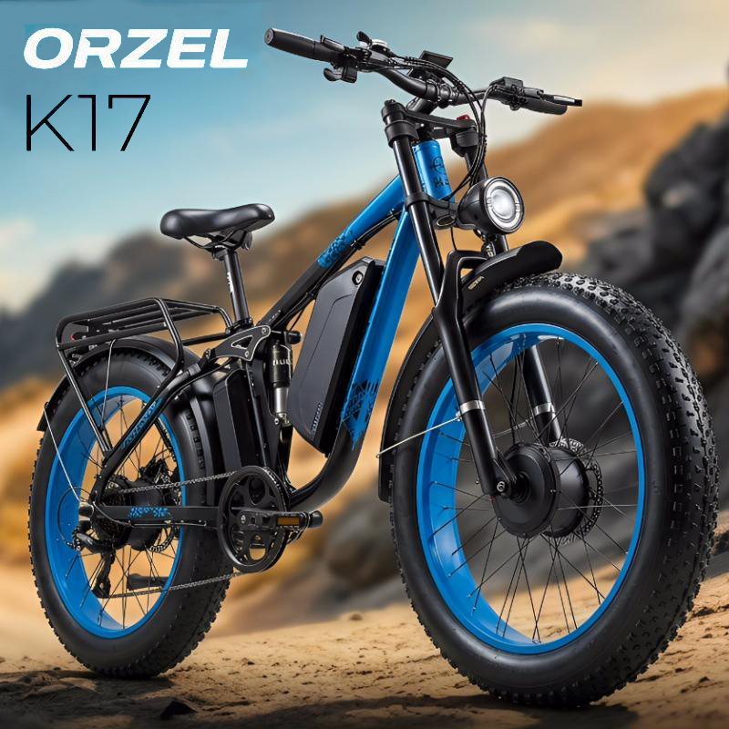 ORZEL K17 Bici Elettrica All-Terrain con Doppio Motore, Batteria 48V 25Ah, Pneumatici Fat 24*4.0, Sospensione Completa, E-Bike a Lunga Autonomia