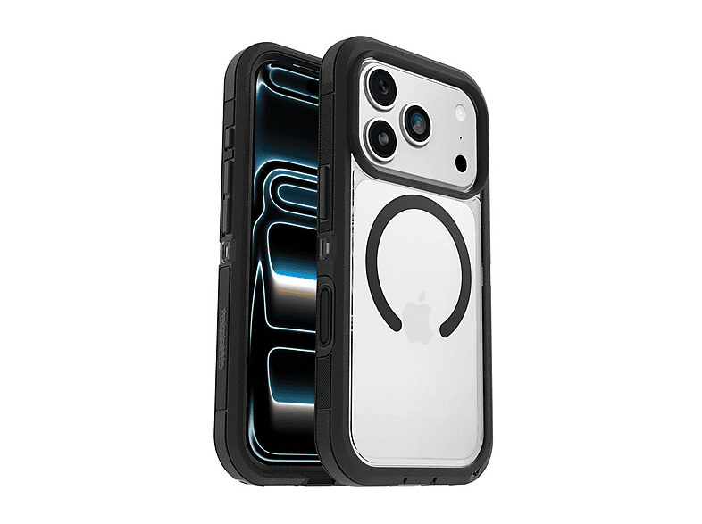 OTTERBOX Defender Series XT Clear MagSafe Cover per iPhone 17 Pro,super resistente a shock e cadute, testata 7x norme MIL-STD 810G, Trasparente/Nero