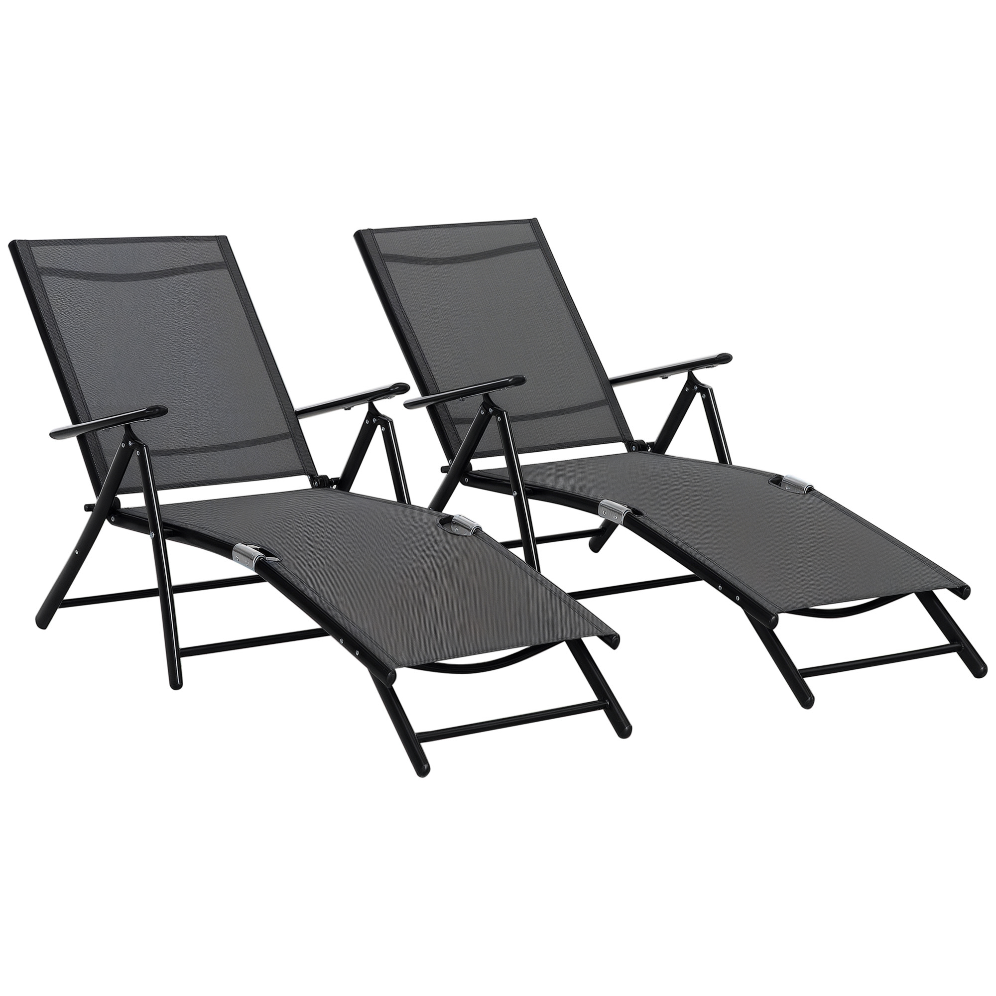 Oustunny Set 2 Sdraio da Giardino Pieghevoli con Schienale Regolabile in 7 Posizioni, Lettino Prendisole in Alluminio e Rete Traspirante, Nere Aosom