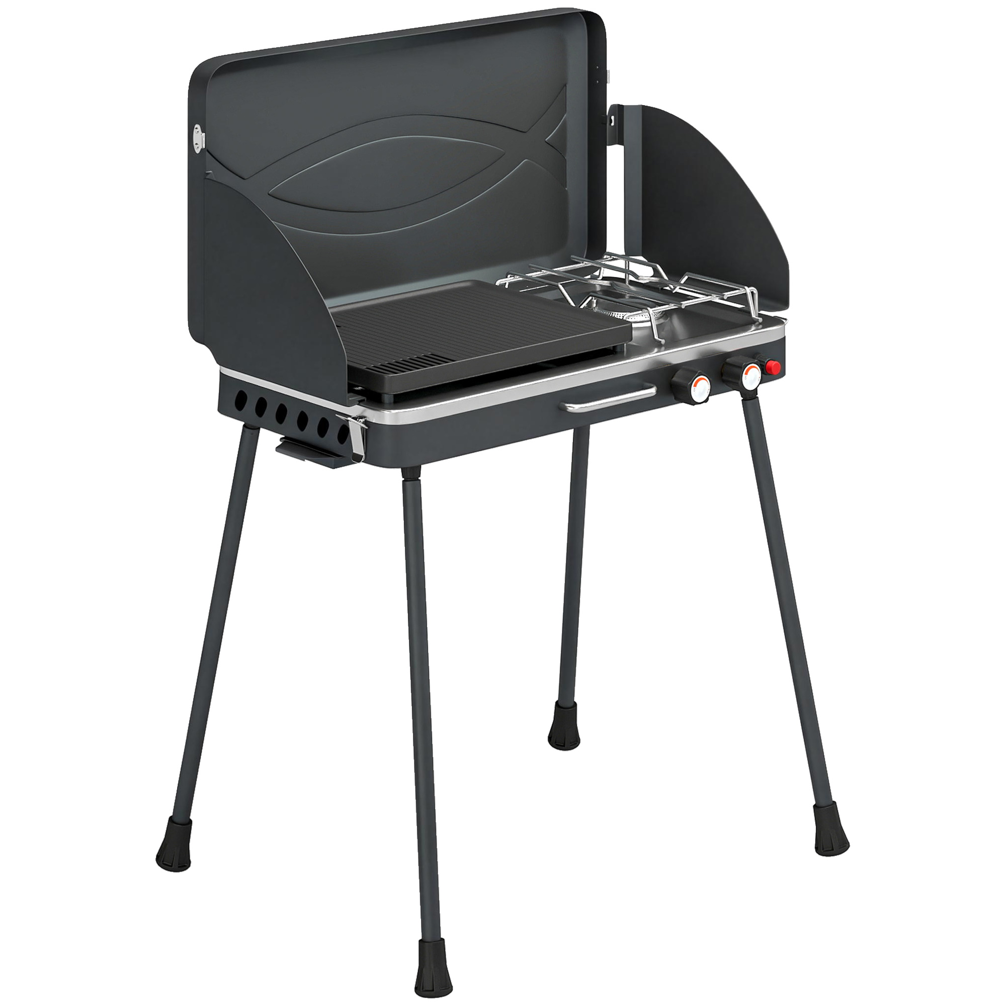 Outsunny 2-in-1 Portatile BBQ a Gas Propano, Griglia e Fornello, 7KW, Nero Aosom Italy