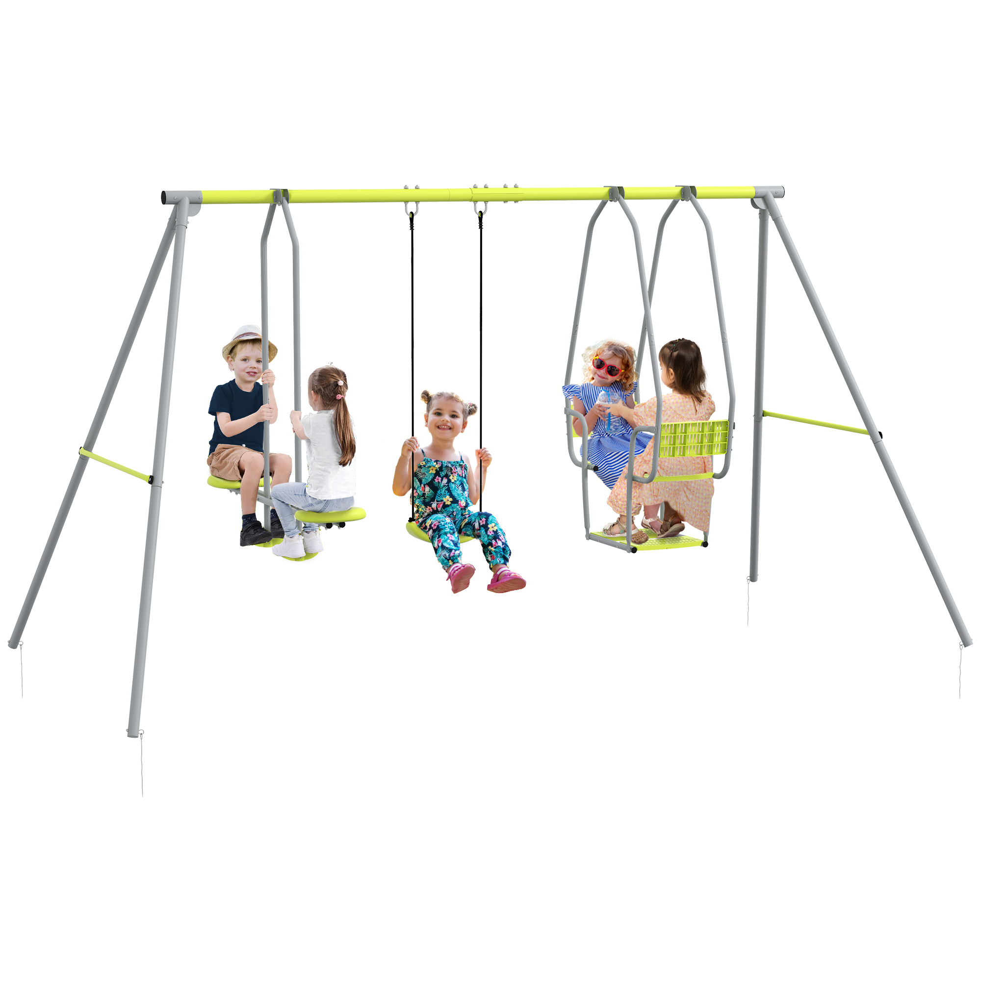 Outsunny 3 in 1 altalena portico per bambini con 2 posti affiancati e 1 seggiolino altalena carico max. 225 kg verde
