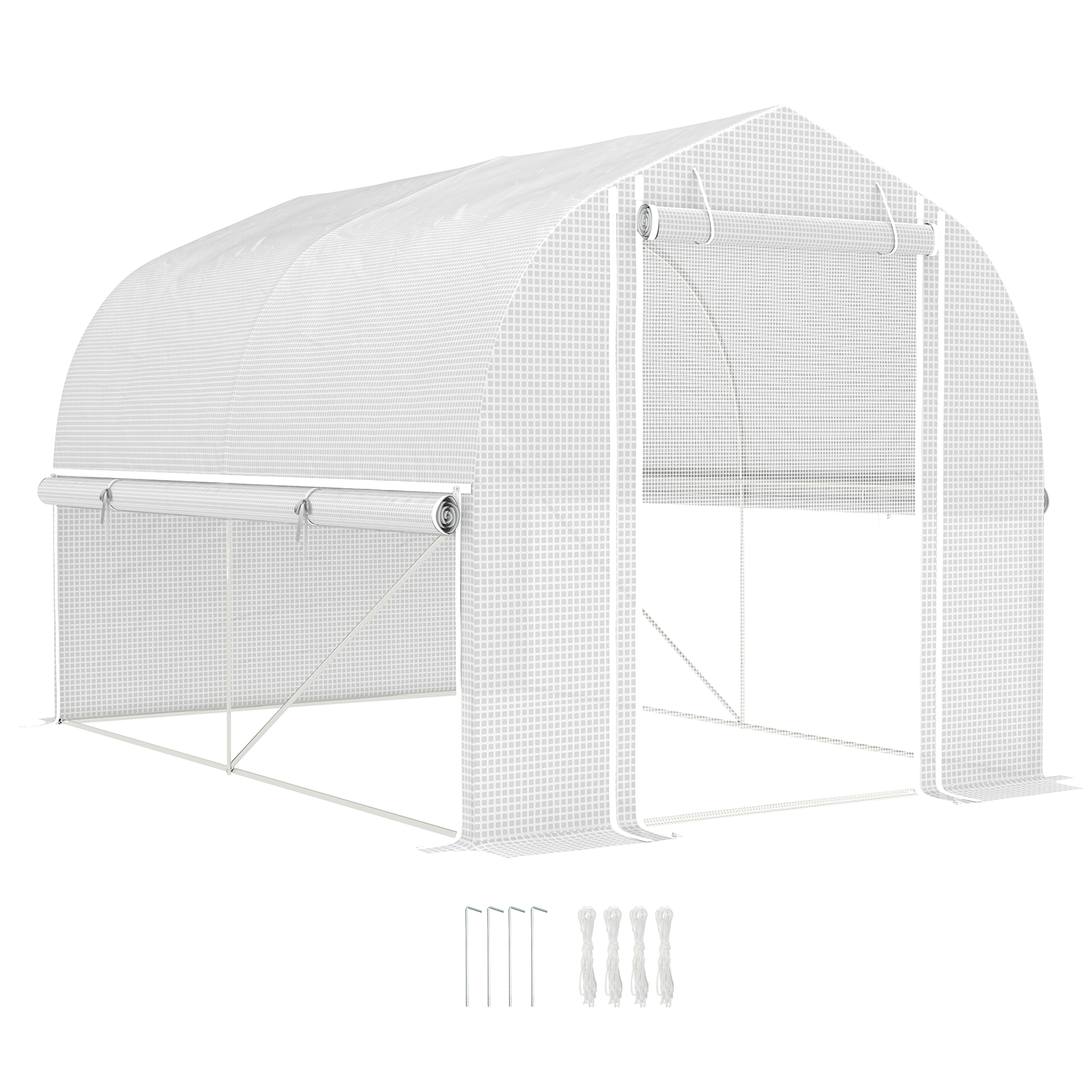 Outsunny 3 x 2 x 2 m Serra a tunnel in polietilene con lati avvolgibili, copertura in plastica resistente ai raggi UV e struttura in acciaio zincato, Bianco Outsunny 3 x 2 x 2 m Serra a tunnel in polietilene con lati avvolgibili, copertura in plastica resistente ai raggi UV e struttura in acciaio zincato, Bianco