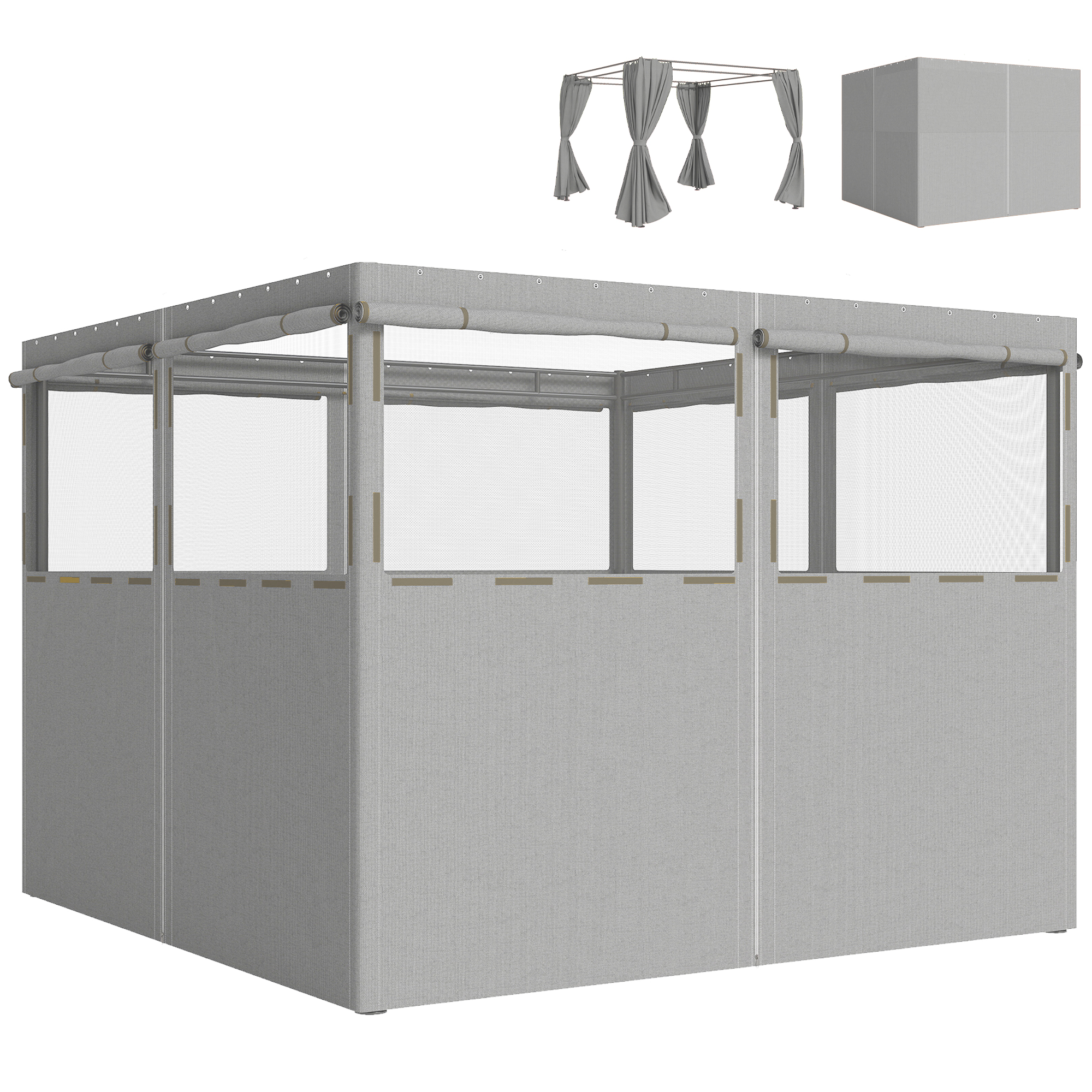 Outsunny 4 Pareti Laterali per Gazebo 3x3 m, Pannelli Impermeabili per Tenda con 8 Finestre, Protezione UV 30+, Grigio Chiaro Aosom Italy