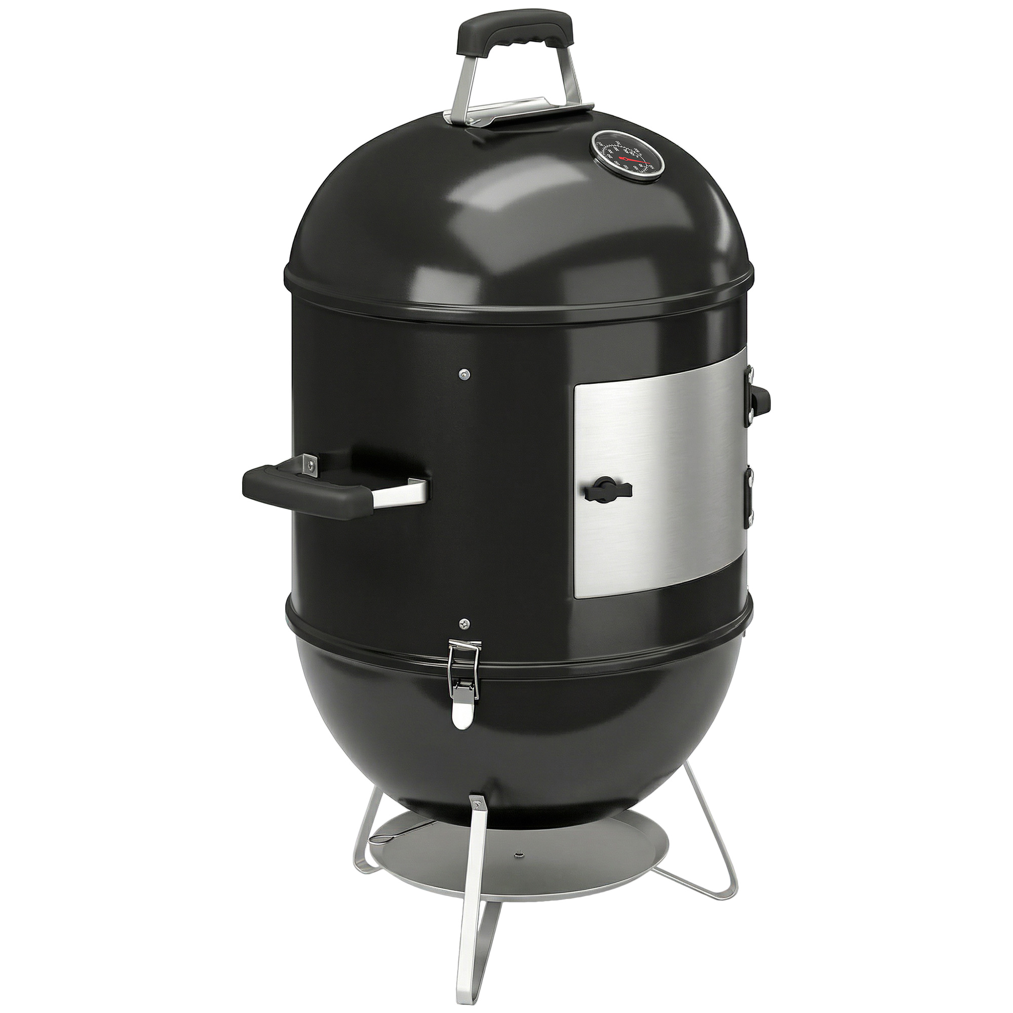Outsunny Affumicatore 3 in 1 con griglie e termometro, 62,5x47,5x91 cm, Nero Aosom Italy Outsunny Affumicatore 3 in 1 con griglie e termometro, 62,5x47,5x91 cm, Nero Aosom Italy